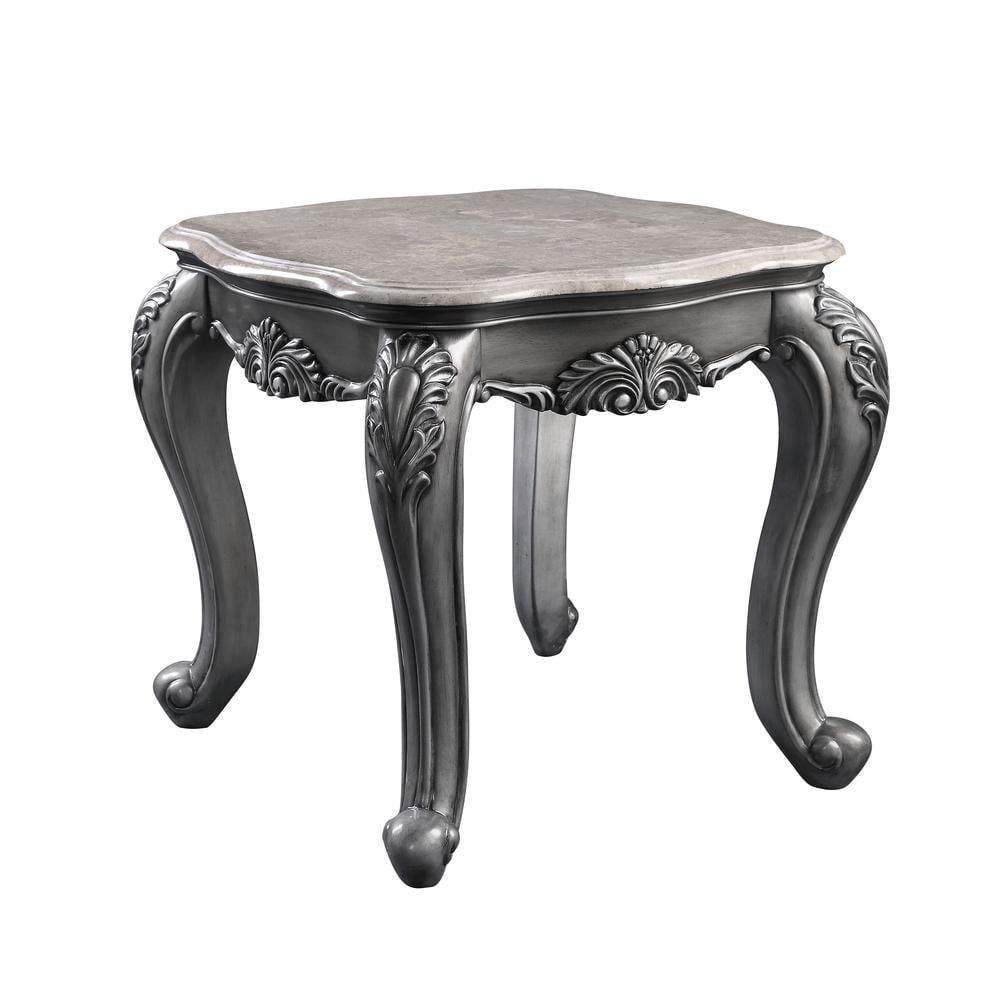 Ariadne Classic Marble Top Platinum Finish Wooden Coffee Table