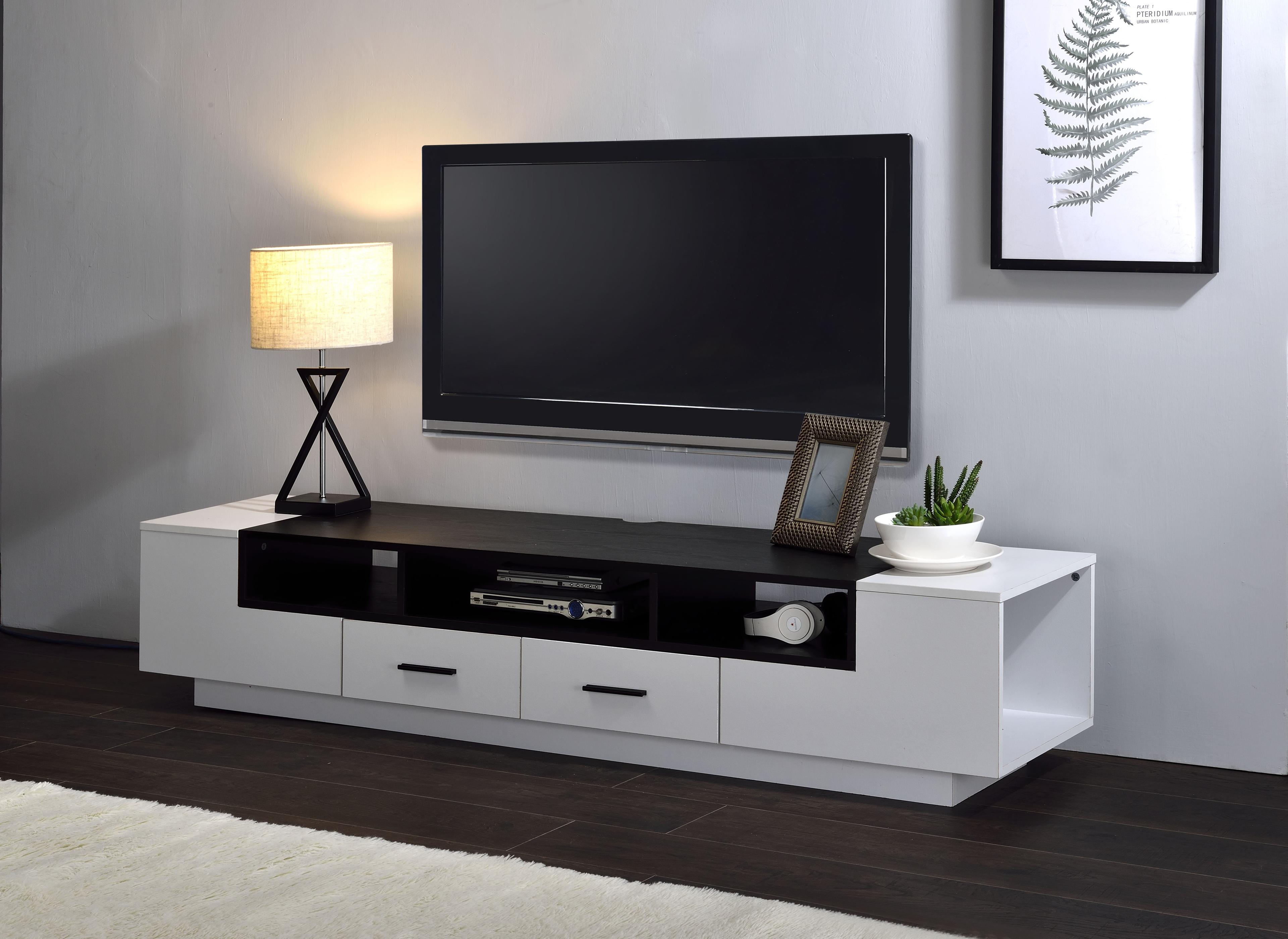 Black and White 69" Modern TV Stand with Cabinet