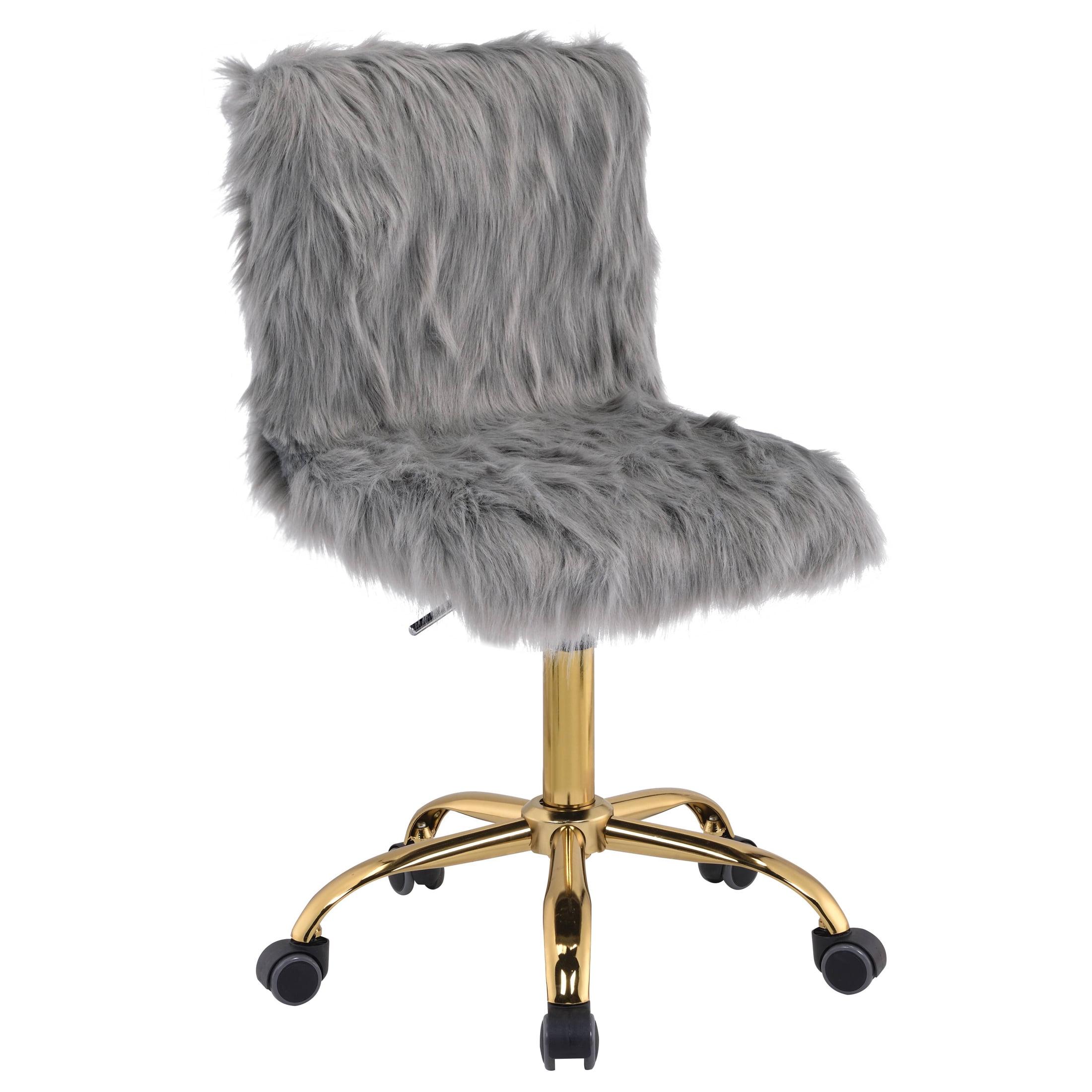 Arundell Gray Faux Fur & Gold Finish Swivel Office Chair