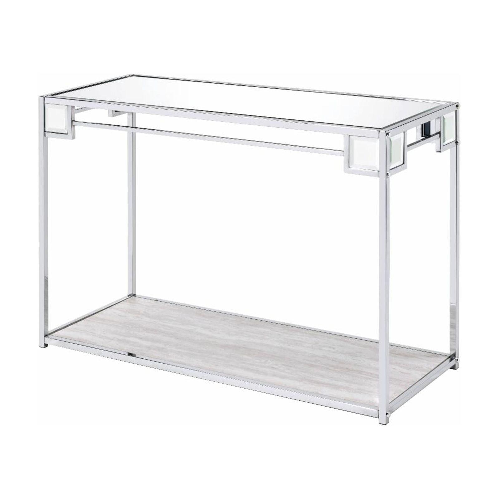 47" Mirrored Glass and Chrome Console Table with Storage