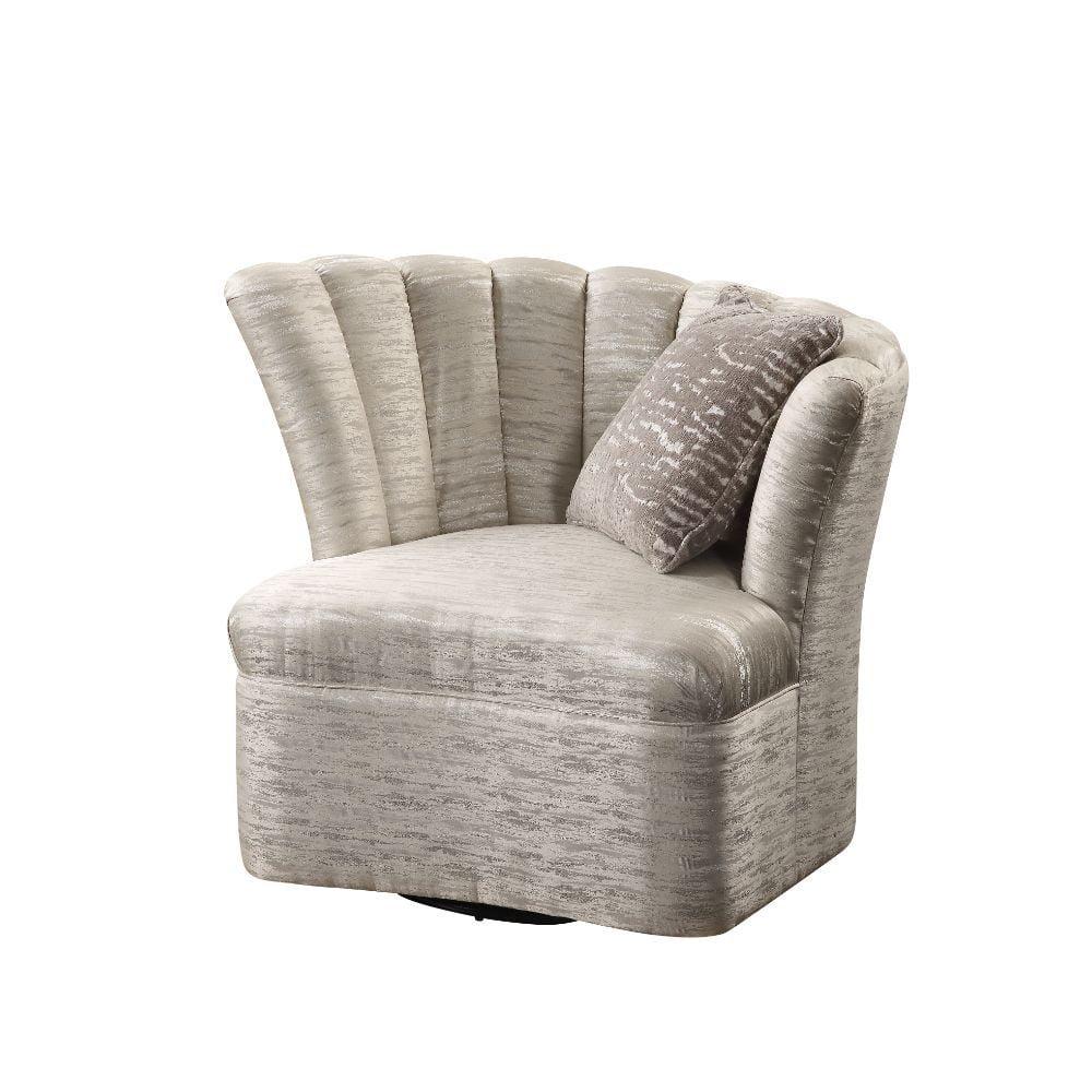 Acme Furniture 41" Athalia Swivel Chair Shimmering Pearl: Linen Upholstery, Wood Frame, No Assembly Required