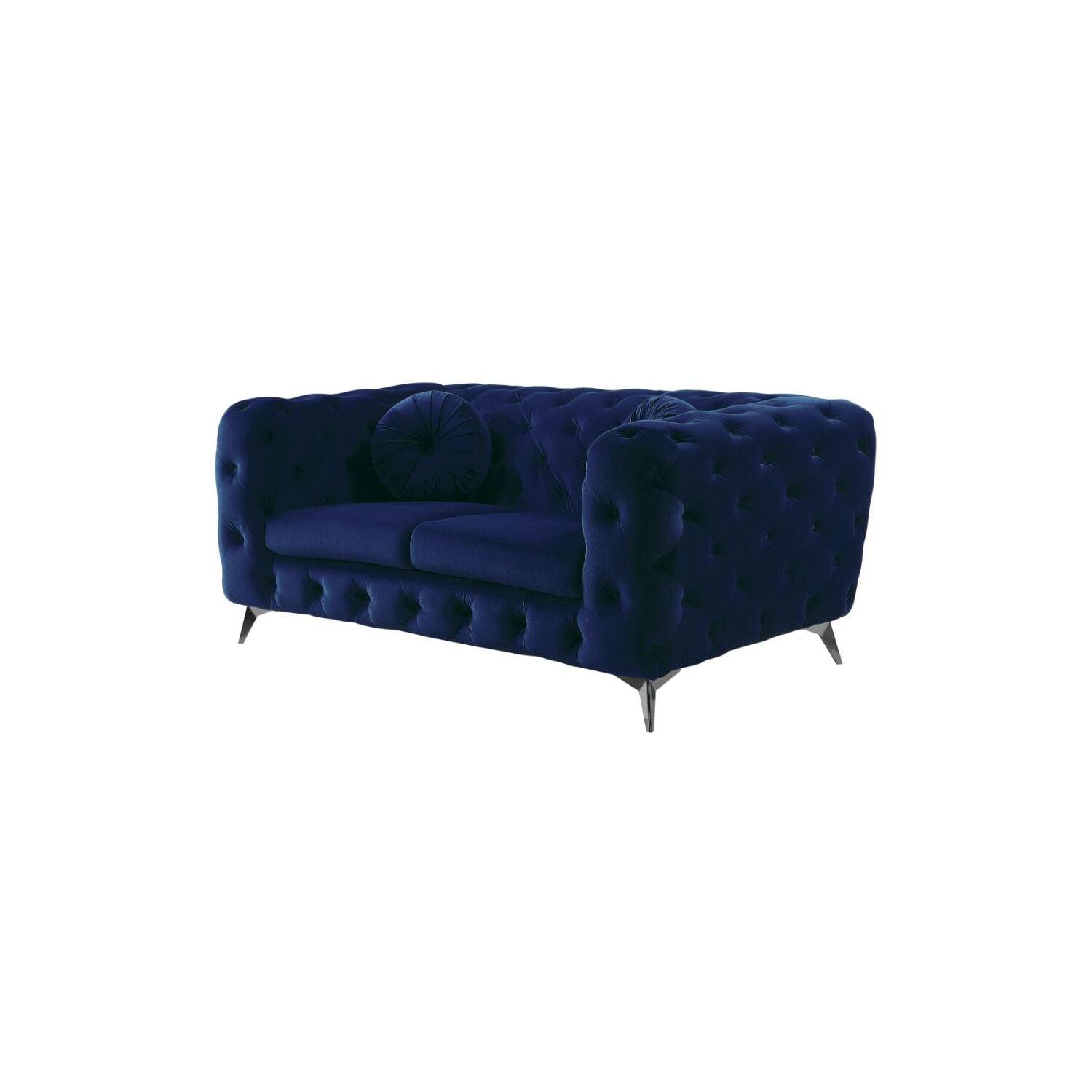 Elegant Blue Velvet Tufted Loveseat with Removable Cushions