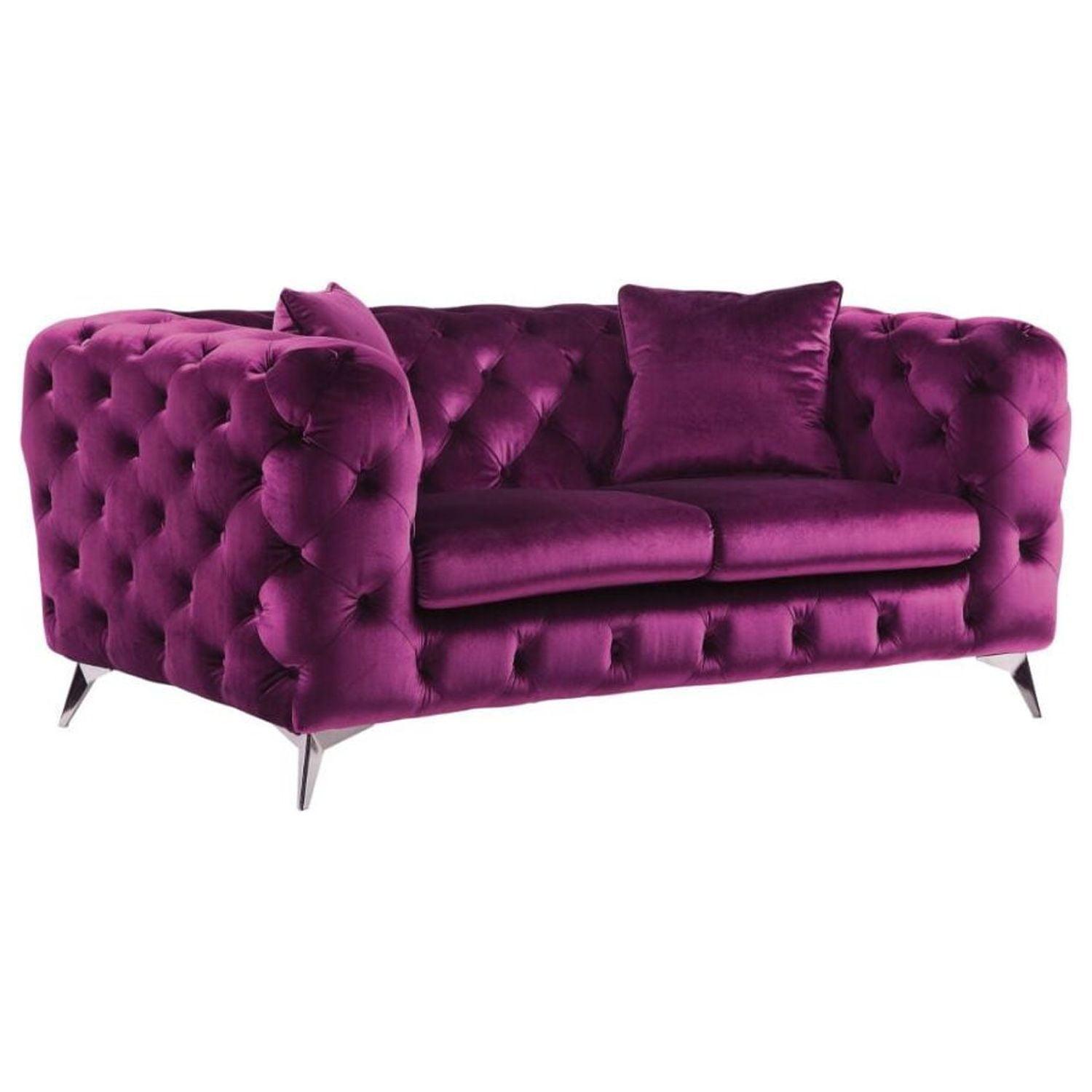 Atronia 71" Purple Velvet Tufted Loveseat with Wood Frame