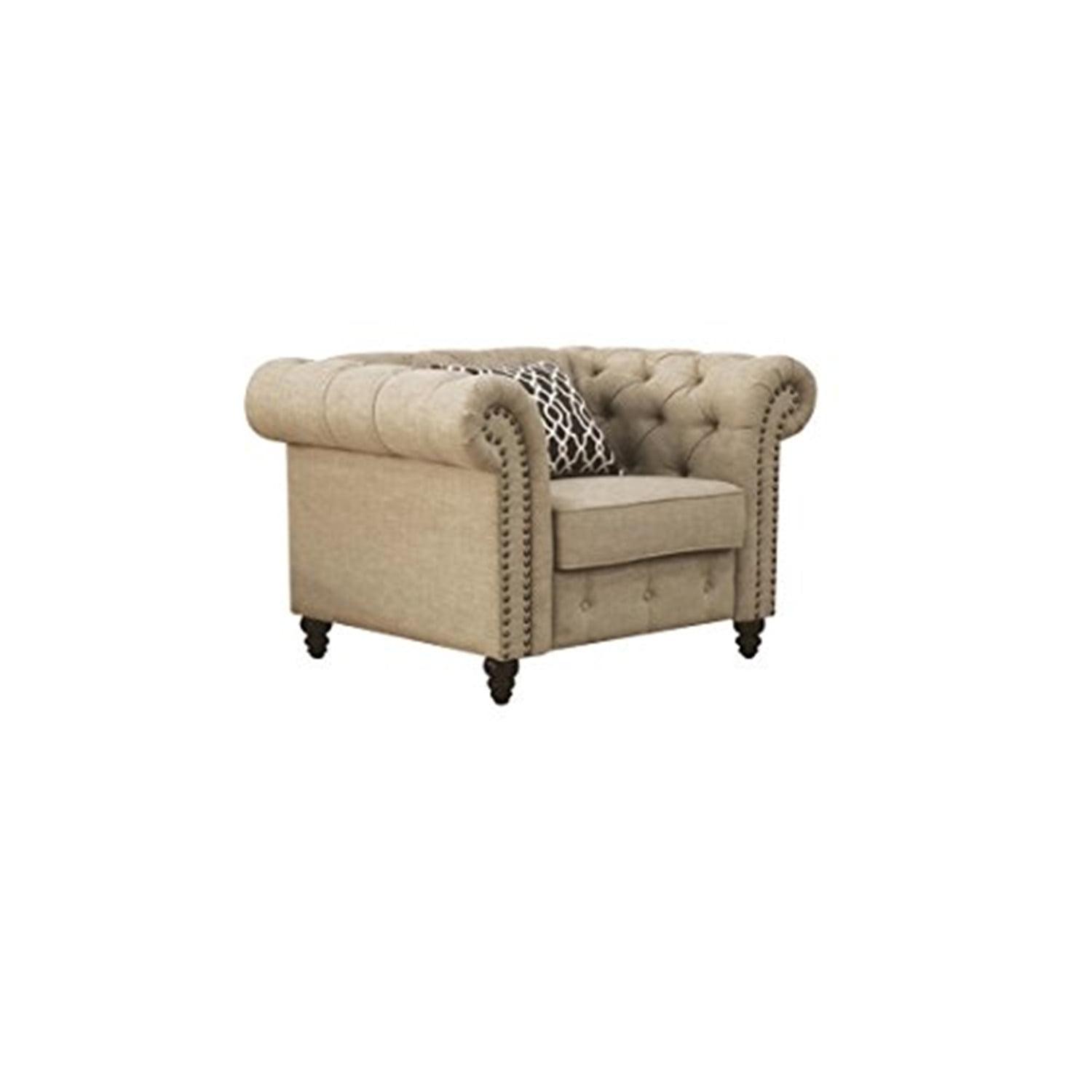 Sustainably Sourced Beige Linen and Leather Accent Chair