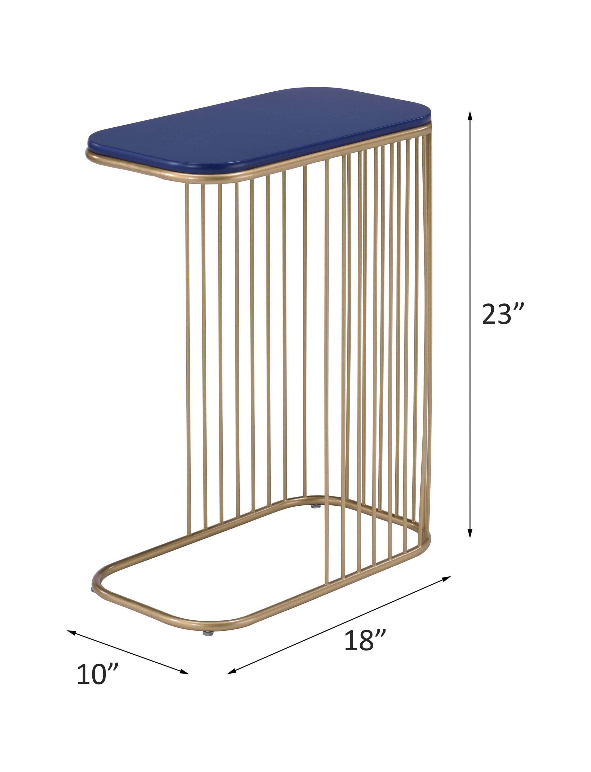 Aviena Accent Table Blue/Gold - Acme Furniture: Gold Frame, C-Shape, Living Room Side Table, Wood Composite