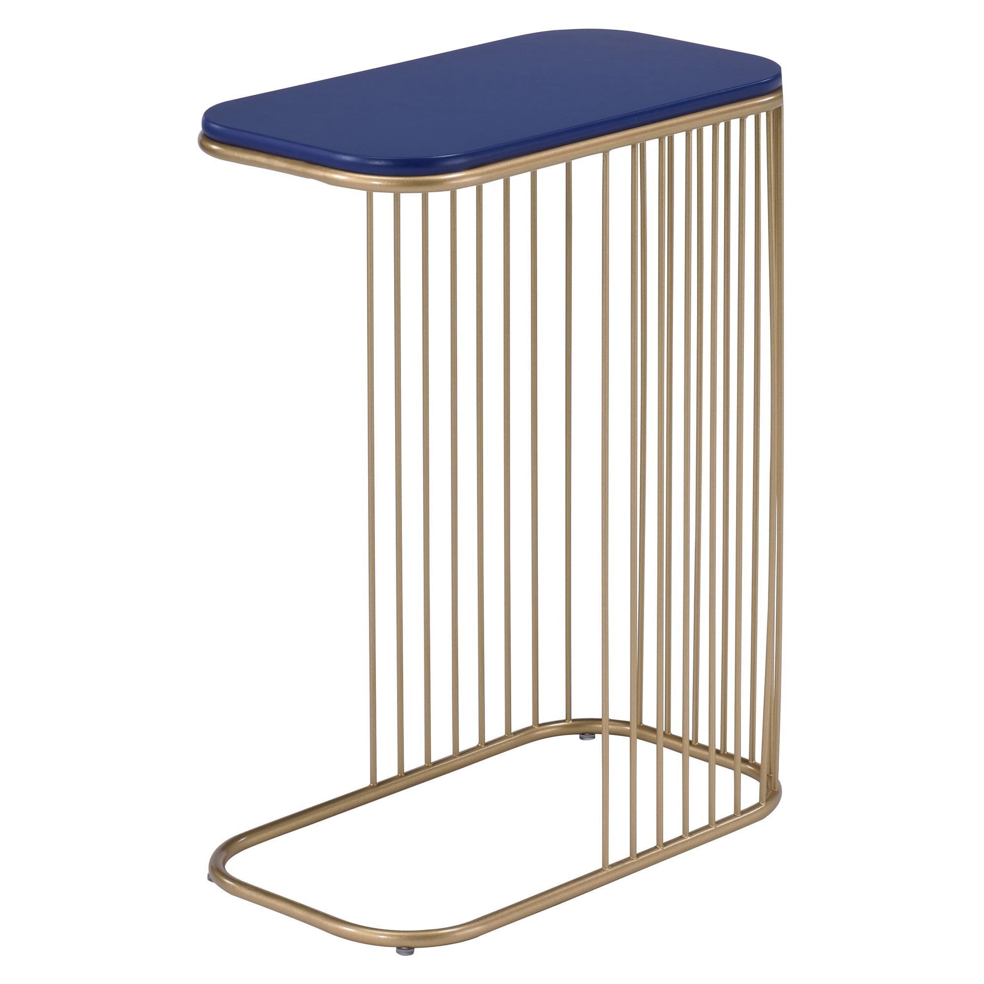 Aviena Accent Table Blue/Gold - Acme Furniture: Gold Frame, C-Shape, Living Room Side Table, Wood Composite