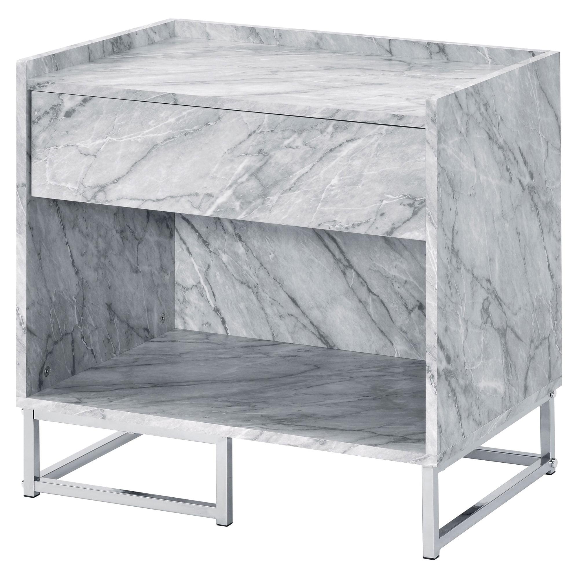 Contemporary Faux Marble Accent Table with Chrome Metal Base