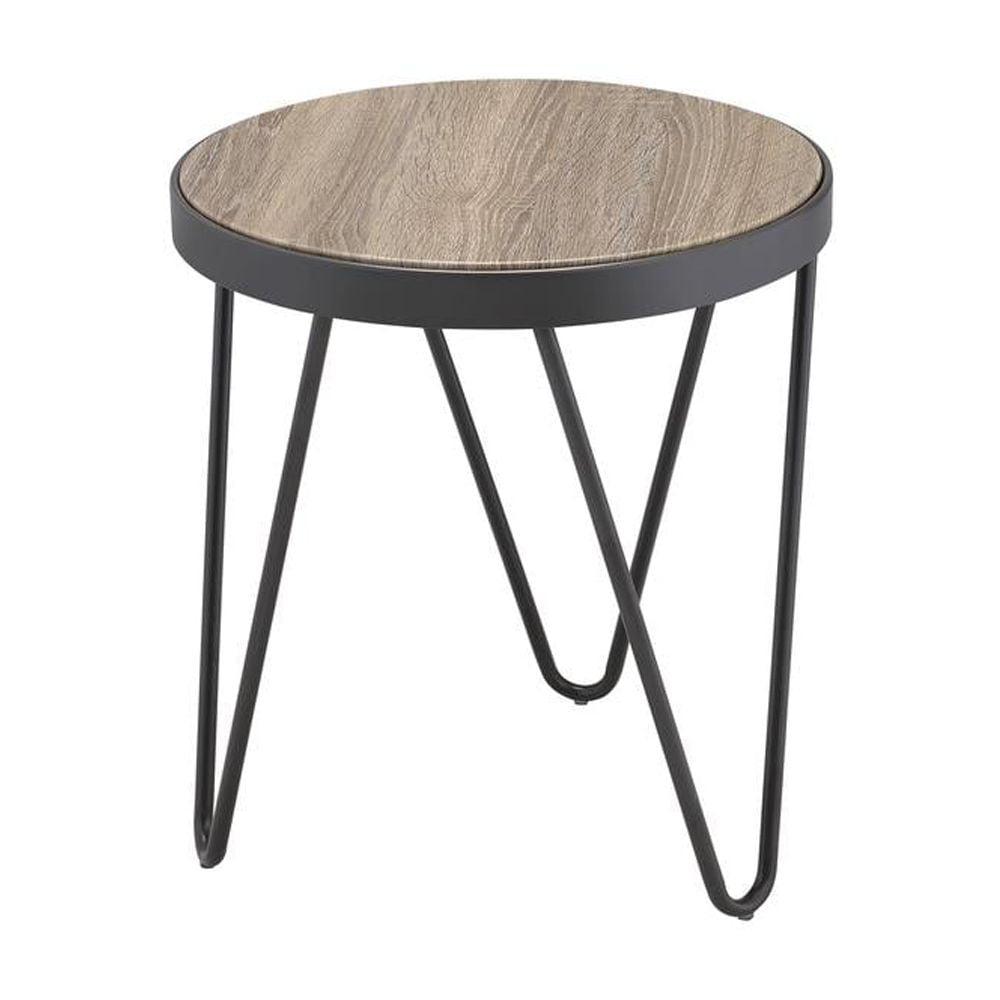 Bage Round Weathered Gray Oak and Metal End Table