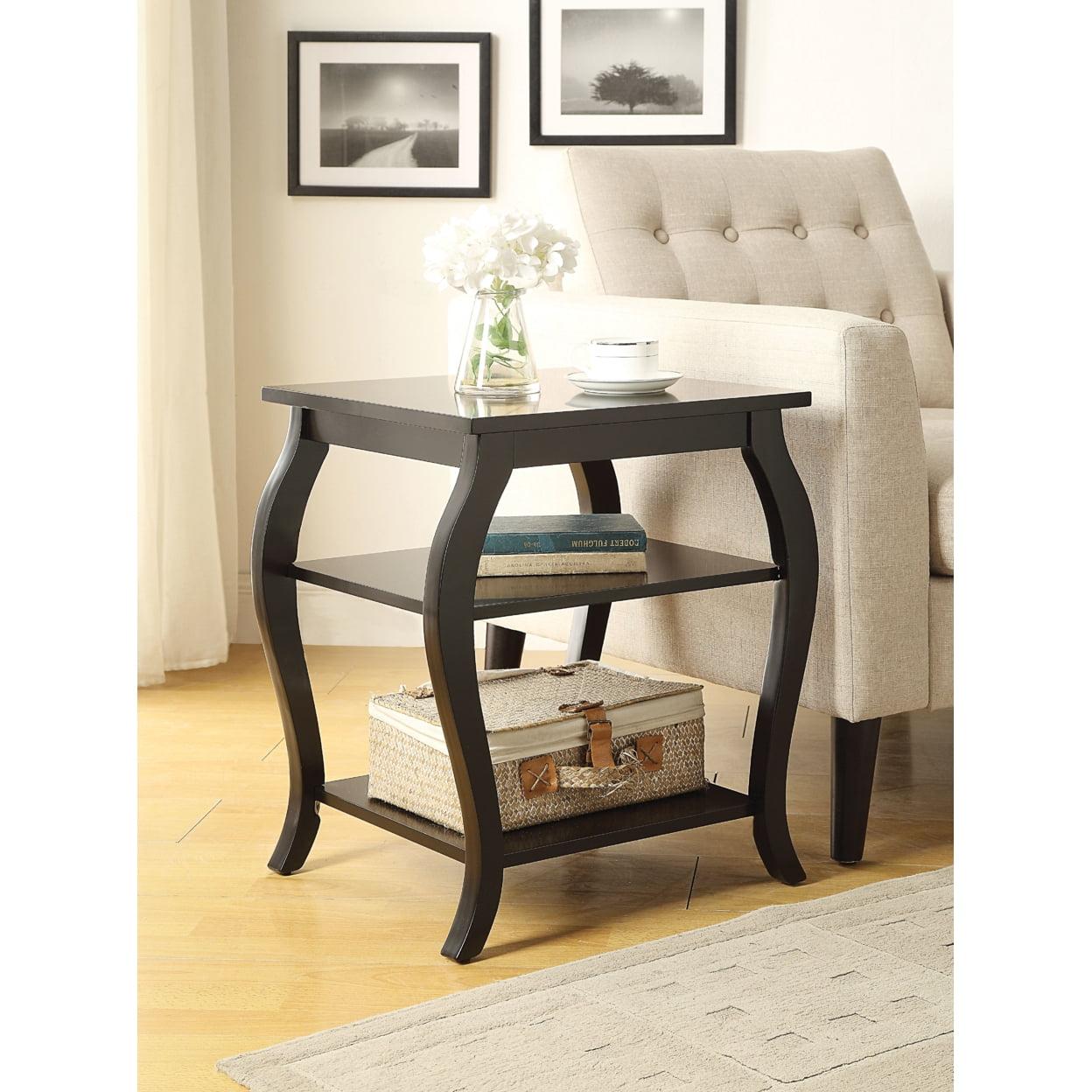 ACME Becci Square Wooden Top End Table with 2 Shelves in Black