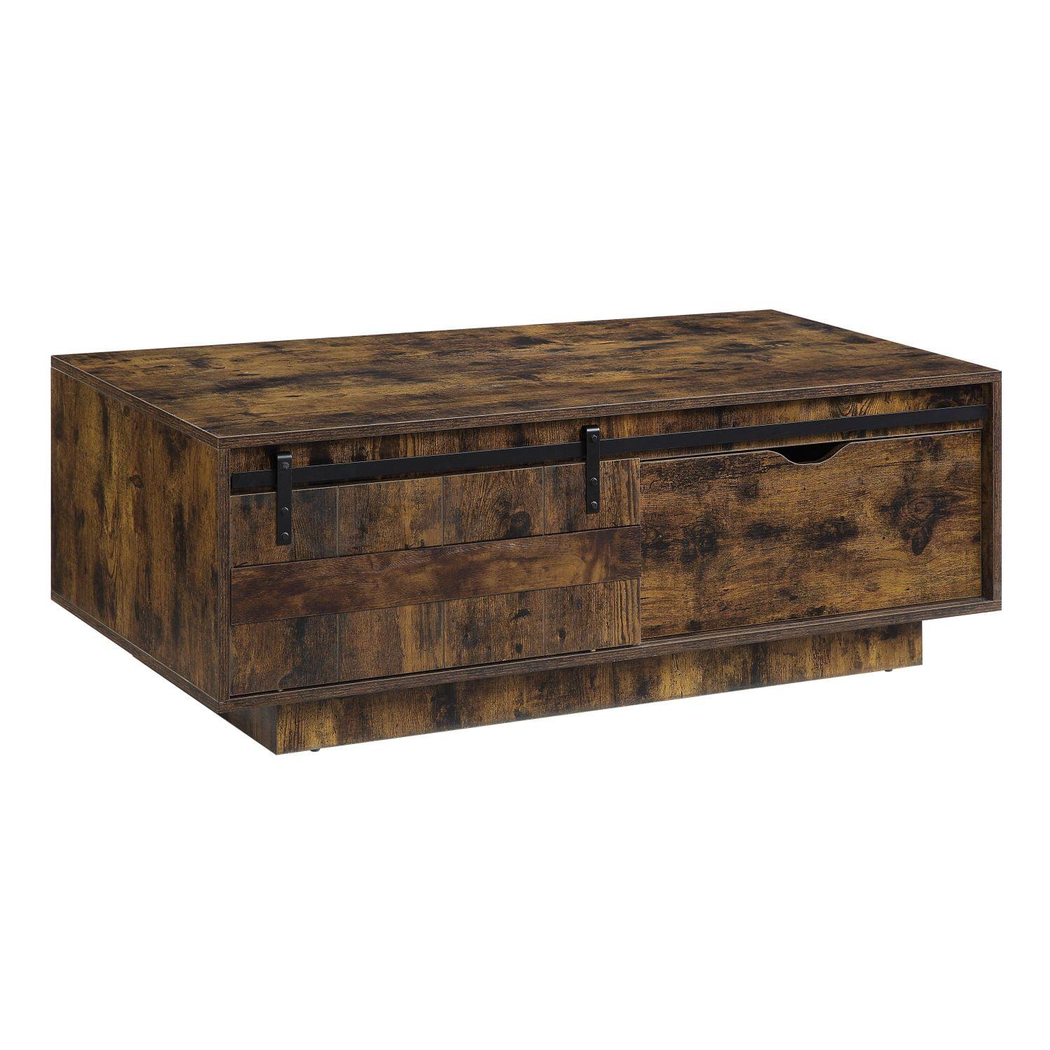 Bellarosa Rustic Oak Rectangular Storage Coffee Table with Metal Accents