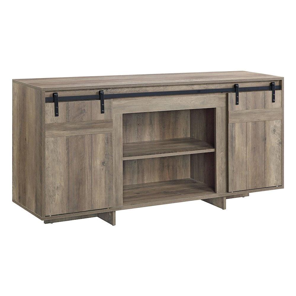 Gray Rustic Oak 60" TV Stand with Barn Doors