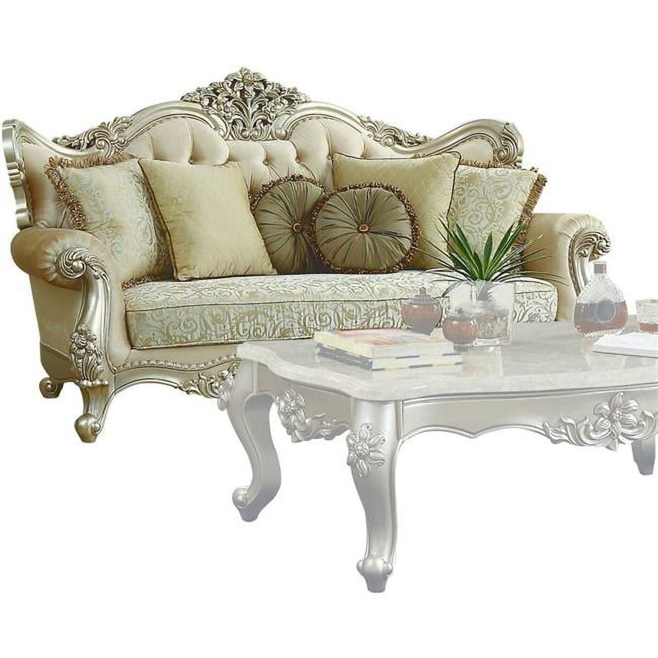 88" Champagne Gold Tufted Victorian-Inspired Sofa with 7 Pillows