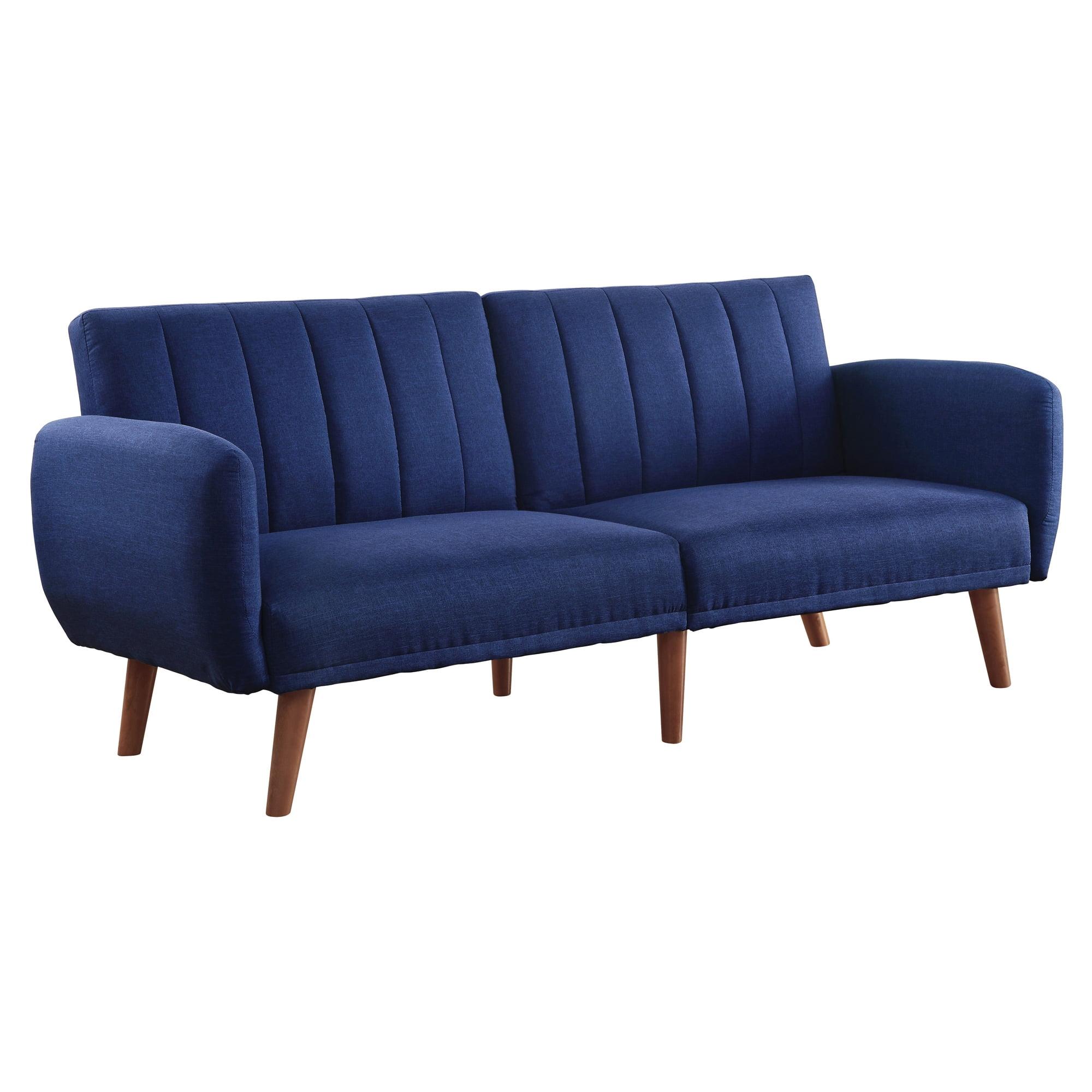 Blue Tufted Fabric Split Back Sleeper Sofa with Wood Legs