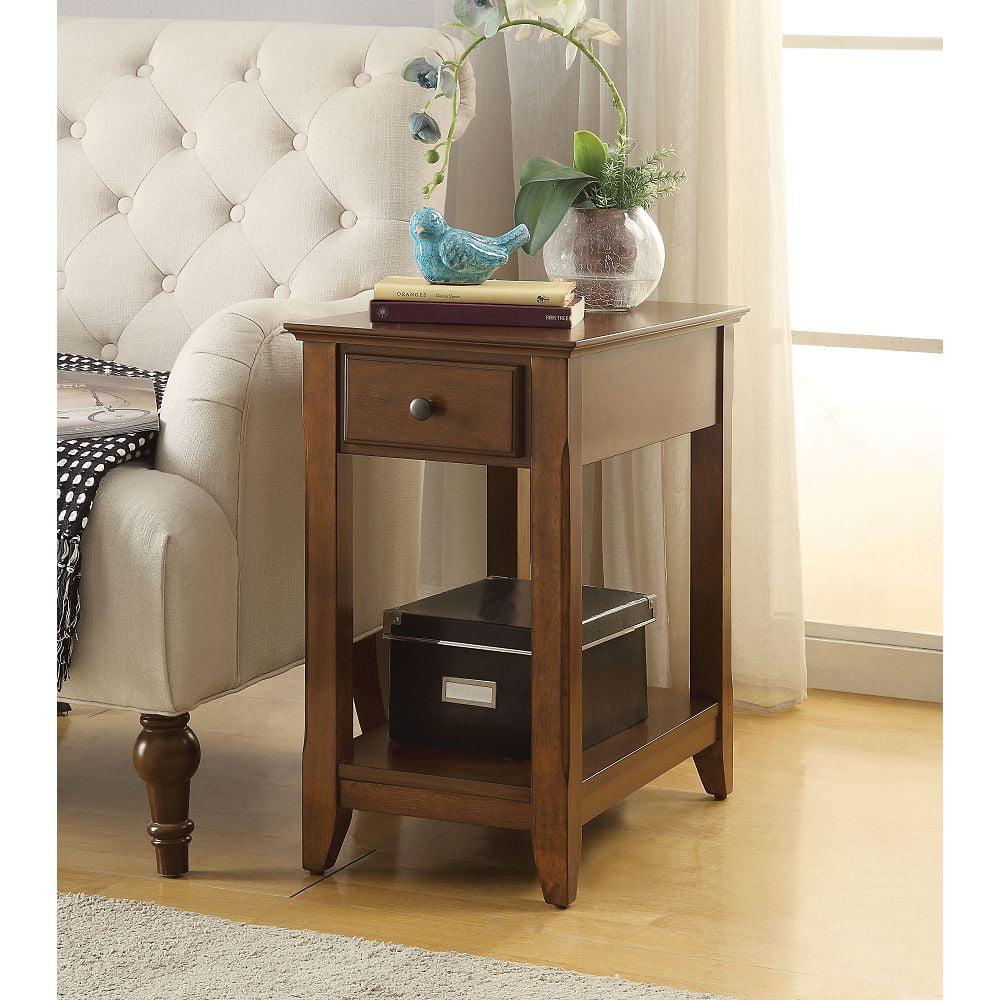 Walnut Rectangular Side Table with Storage Drawer