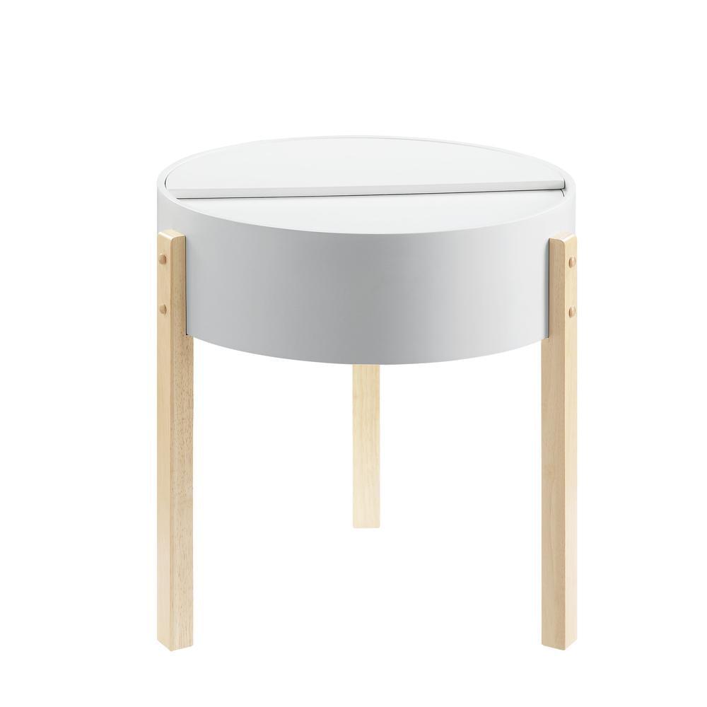 Bodfish End Table White/Natural - Acme Furniture: Mid-Century Modern, Hidden Storage, Compact