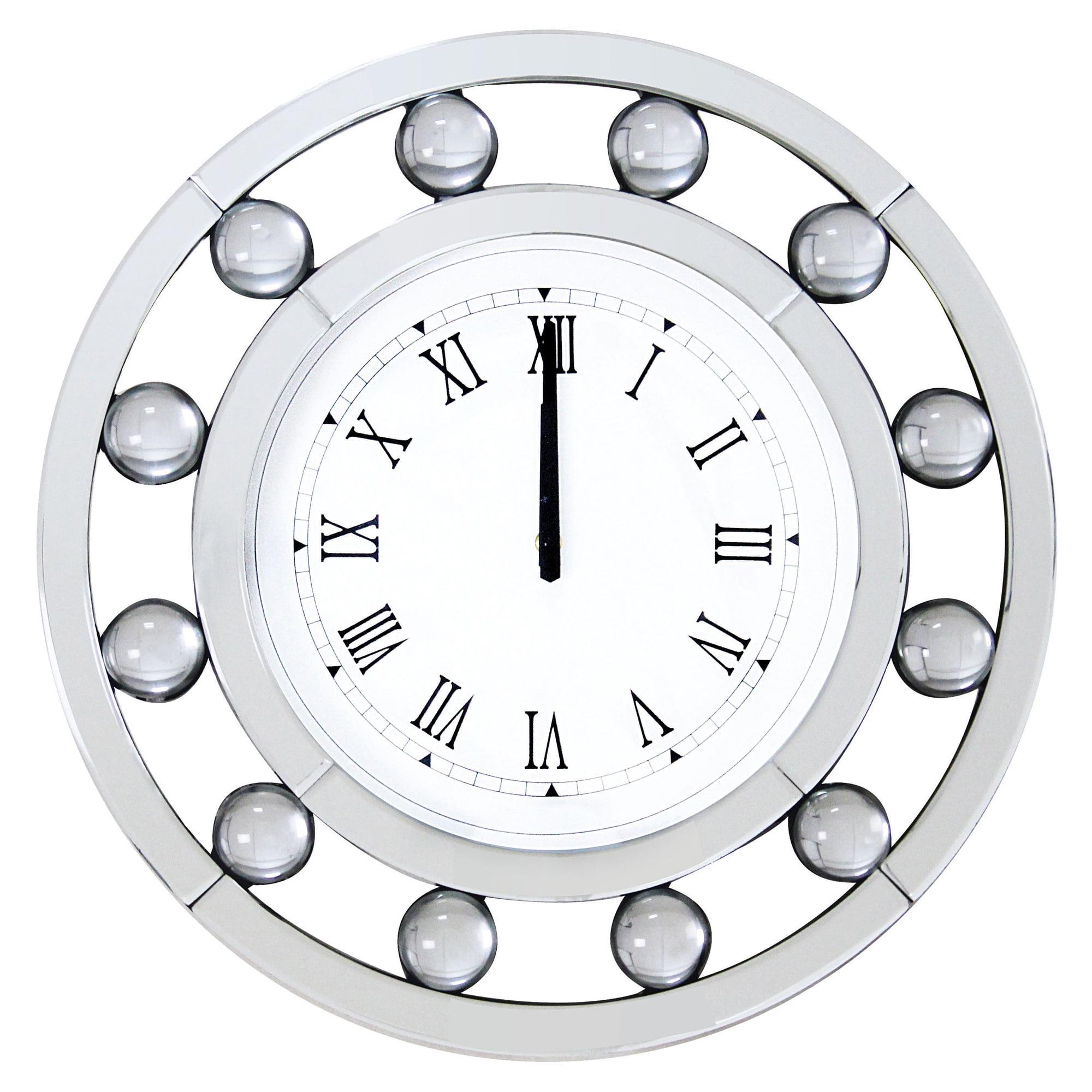 Boffa Mirrored Round Wall Clock with Crystal Accents