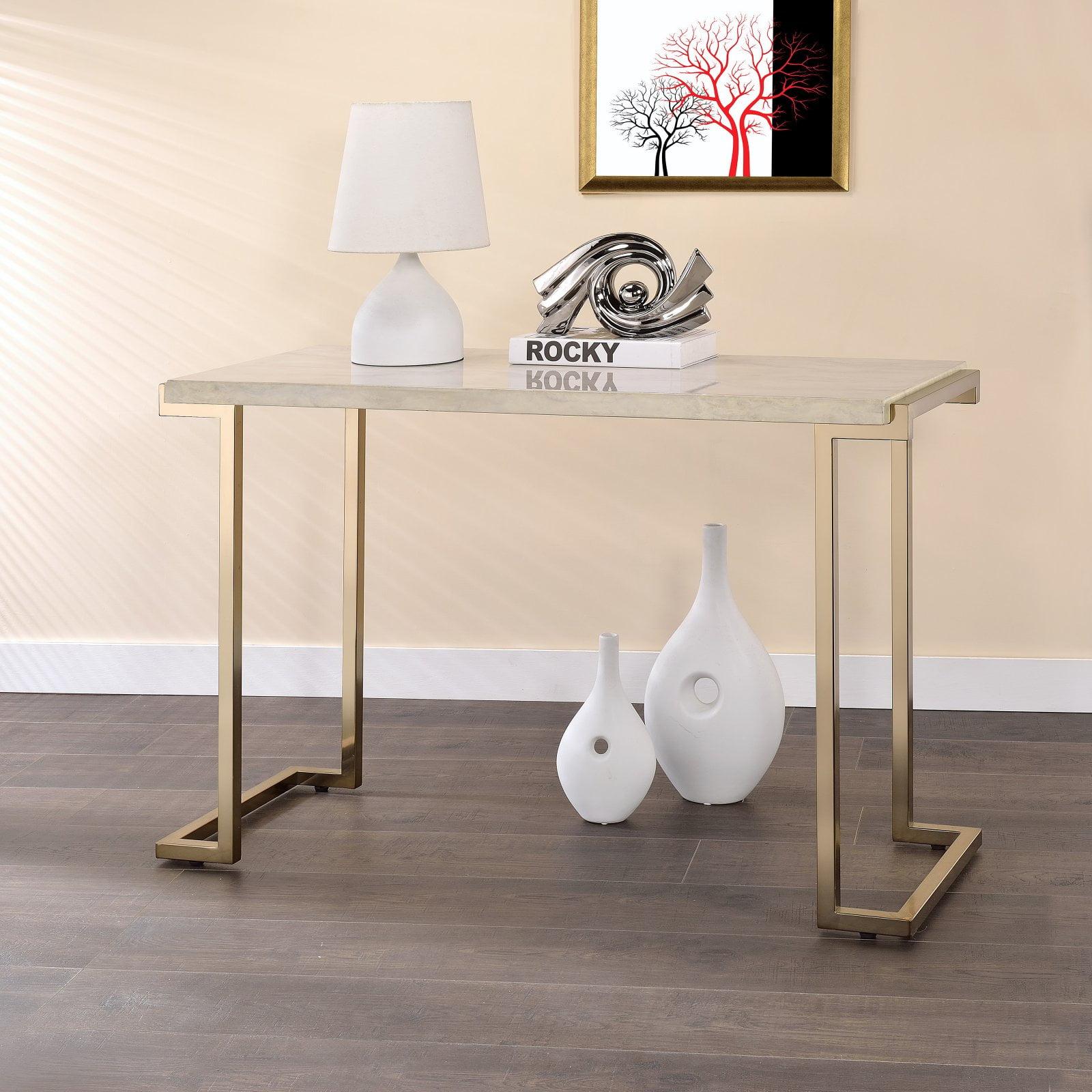 Champagne Finish Faux Marble & Metal Sofa Table 44"