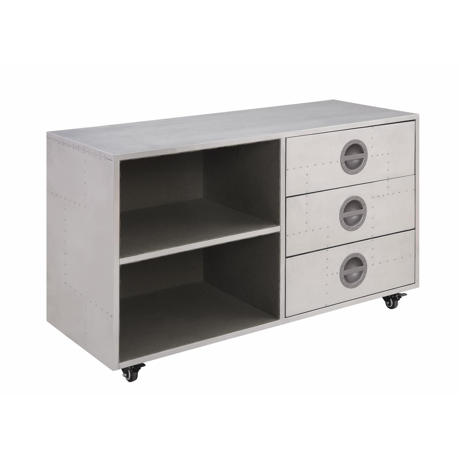 41" Gray Aluminum Industrial Office Cabinet with Wheels