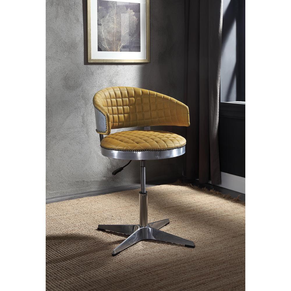 24" Brancaster Turmeric Leather Accent Chair with Swivel & Chrome Base - Acme Furniture