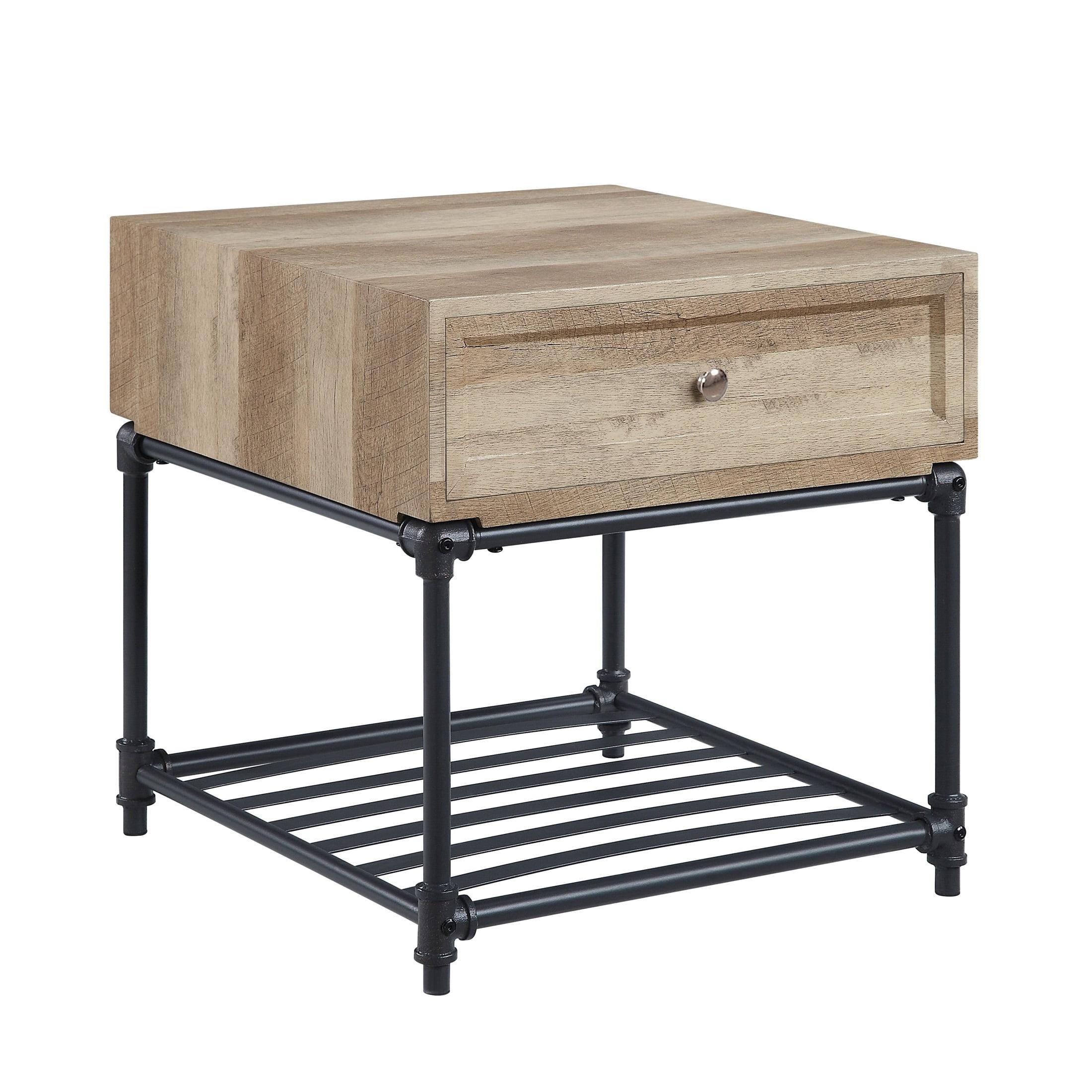 Brantley Industrial Oak and Sandy Black Square Side Table with Storage
