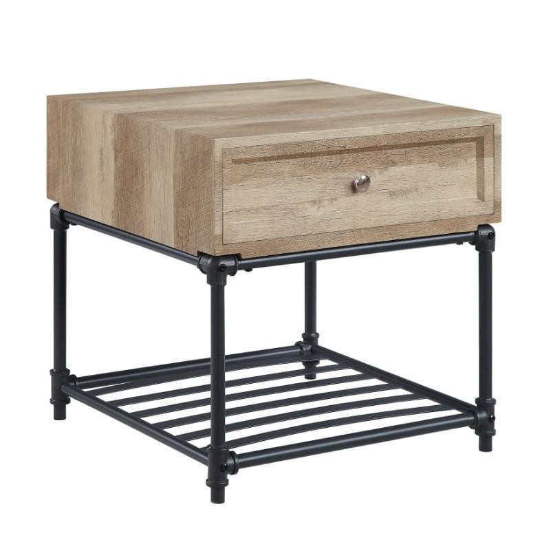 Acme Furniture Brantley 22" Drawer and 1 Tier Shelf Accent Tables Oak and Sandy Black: No Assembly, Open Storage