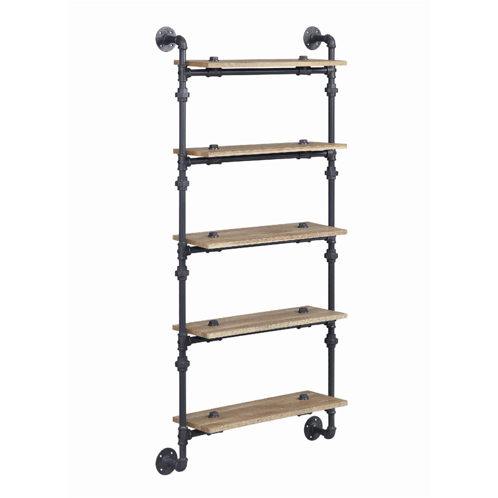 59" Industrial Oak and Black Wall-Mounted Bookshelf