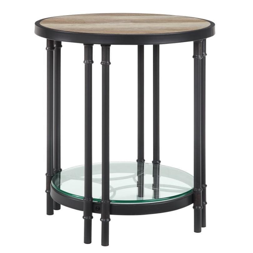 Acme Furniture Brantley 22" 1 Tier Shelf Accent Table Oak and Sandy Black: Round Beveled Edge, No Assembly Required