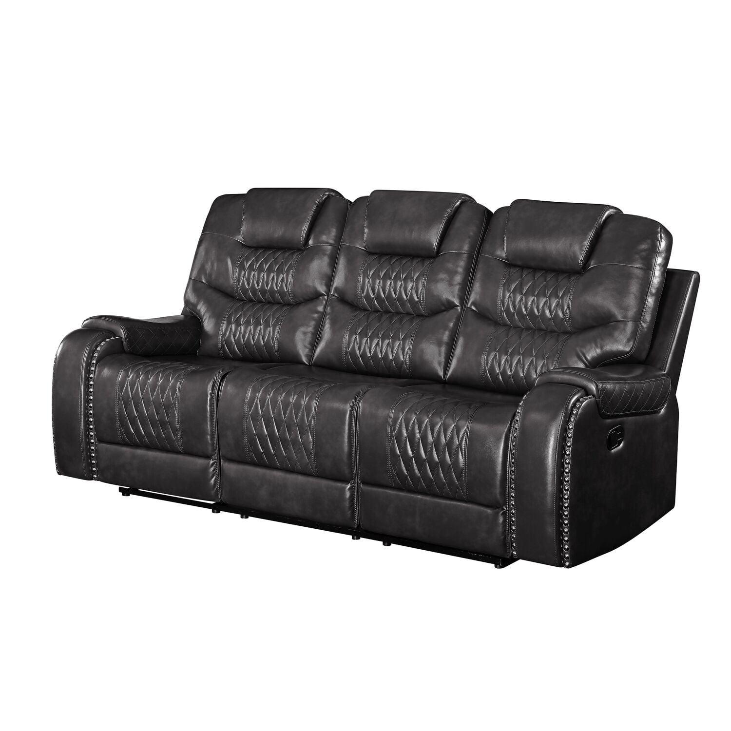 Magnetite Faux Leather Reclining Sofa with Pillow-top Arm and Cup Holder