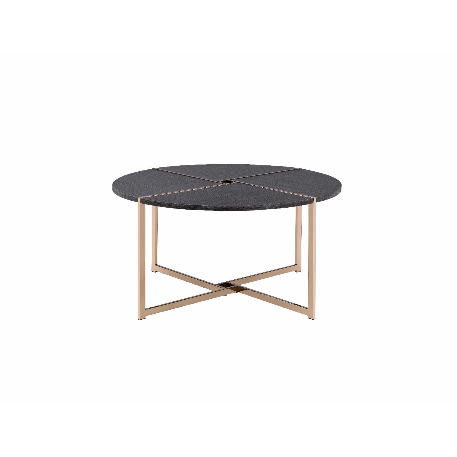 Bromia 26" Round Black Wood & Champagne Metal Coffee Table with Storage