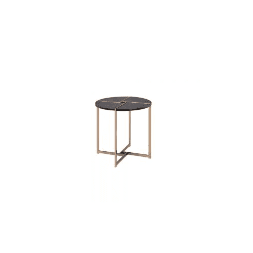 Bromia 24" Round Black Wood and Champagne Metal End Table