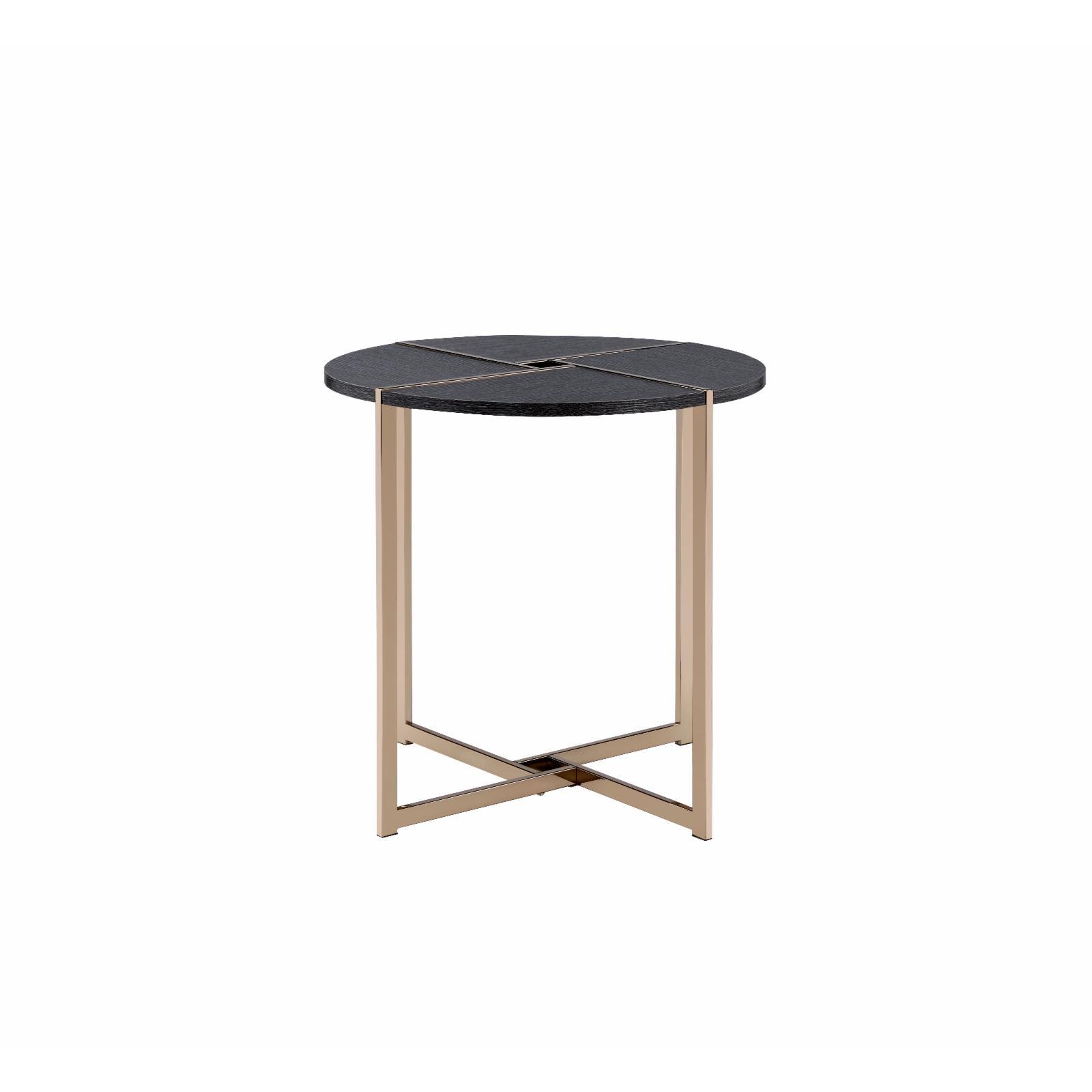 Bromia 24" Round Black Wood and Champagne Metal End Table