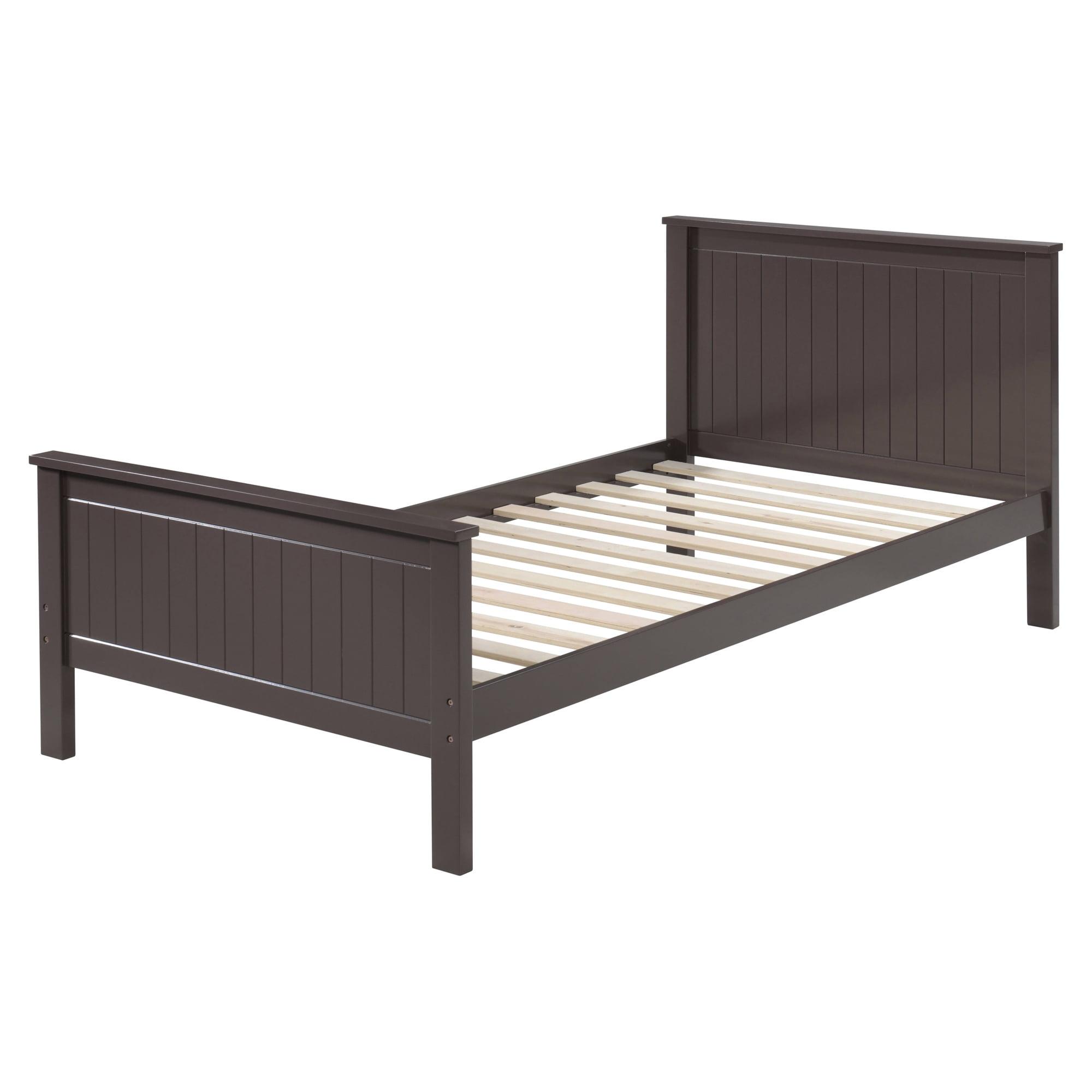 Chocolate Twin Wood Frame Bed with Slats and Headboard