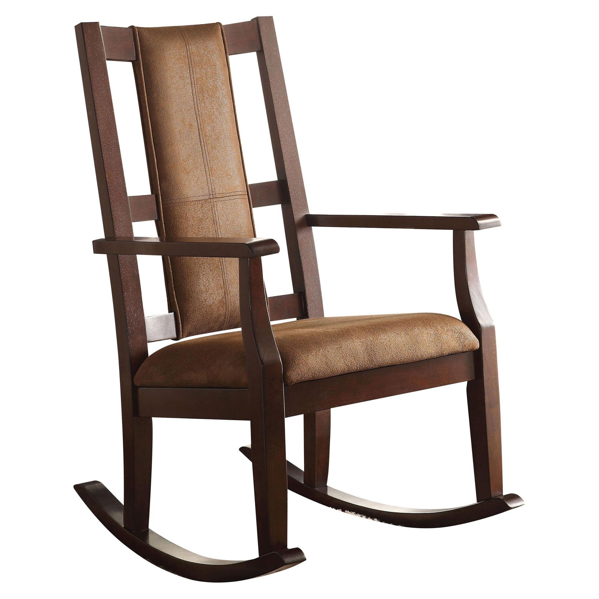 Butsea Brown Wood and Fabric Padded Rocking Chair