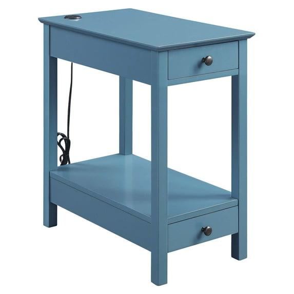 Byzad Side Table with USB Charging Dock Teal - Acme Furniture: Modern Storage, Drawer, Shelves, MDF Wood