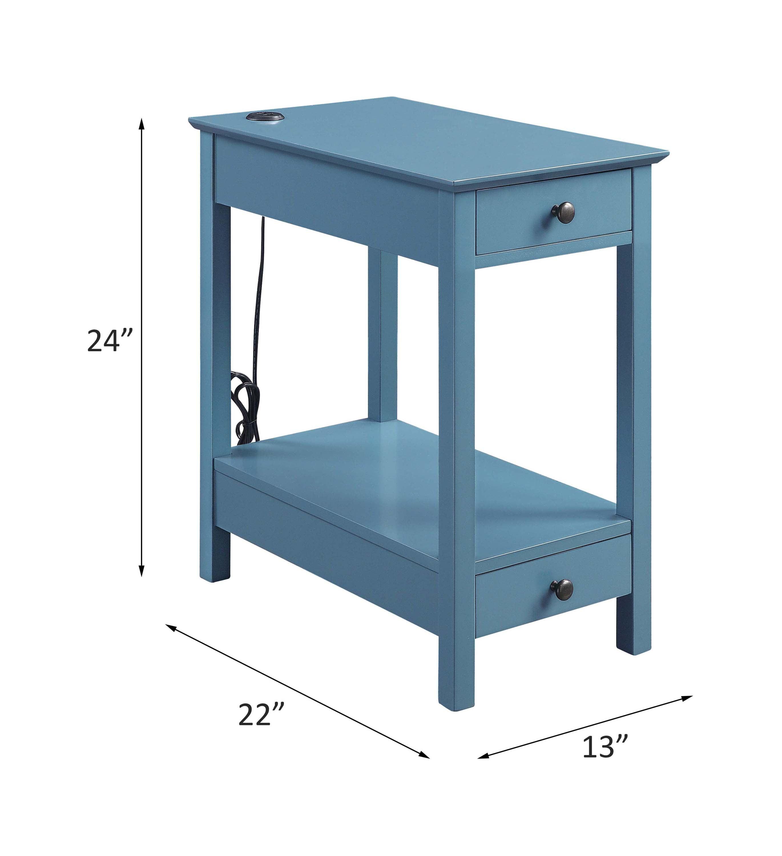 Teal Wood Rectangular Side Table with USB Charging Dock