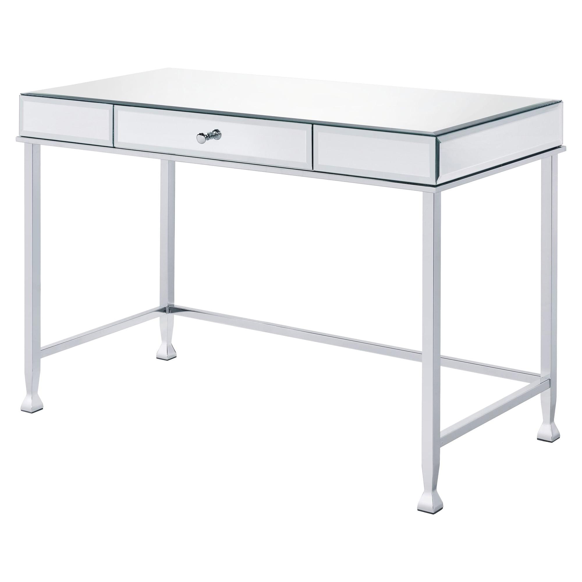 Canine Writing Desk Mirrored/Chrome - Acme Furniture: Contemporary Office Furniture with Drawer