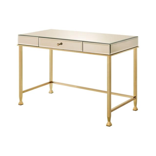 Canine Writing Desk Smoky Mirrored/Champagne - Acme Furniture: Beveled Edge, Wood Composite Frame, Home Office