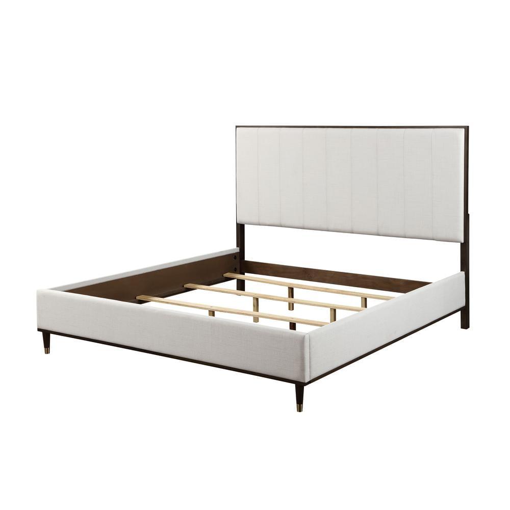 64.25" Queen Bed Carena Bed Light Gray Fabric White Brown Finish - Acme Furniture: Upholstered Headboard, Wood Frame, Box Spring Required