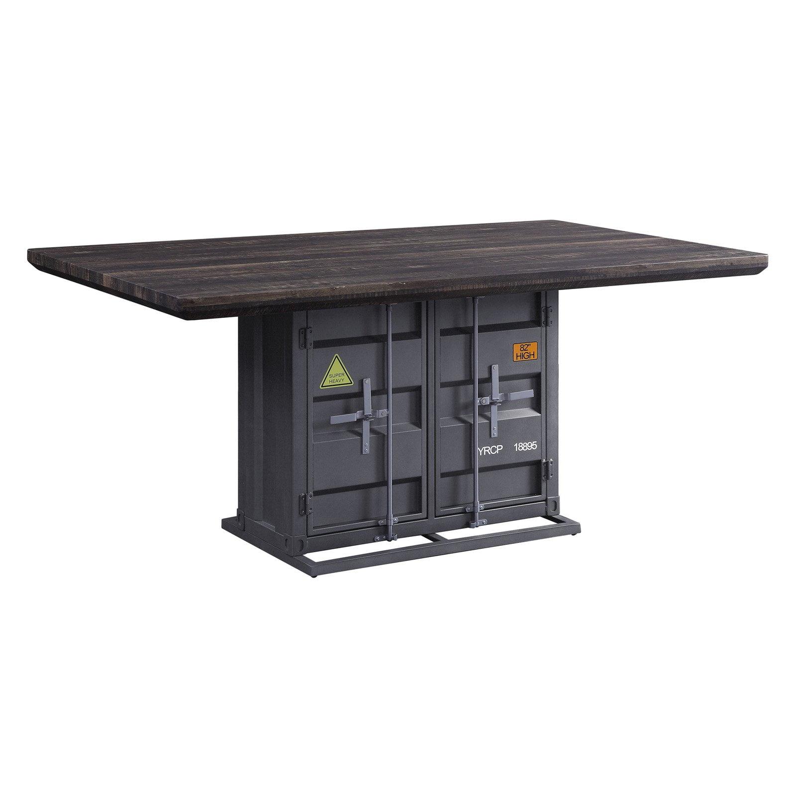 Transitional Cargo 66" Walnut & Gunmetal Dining Table with Storage