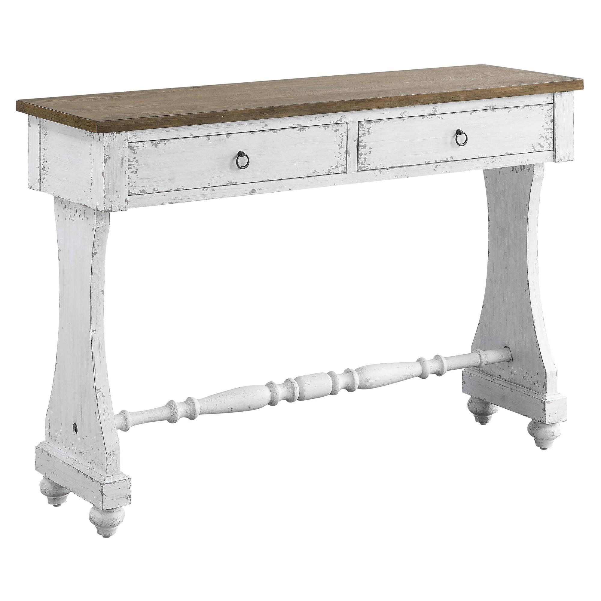 Antique White Wood and Metal Console Table with Storage