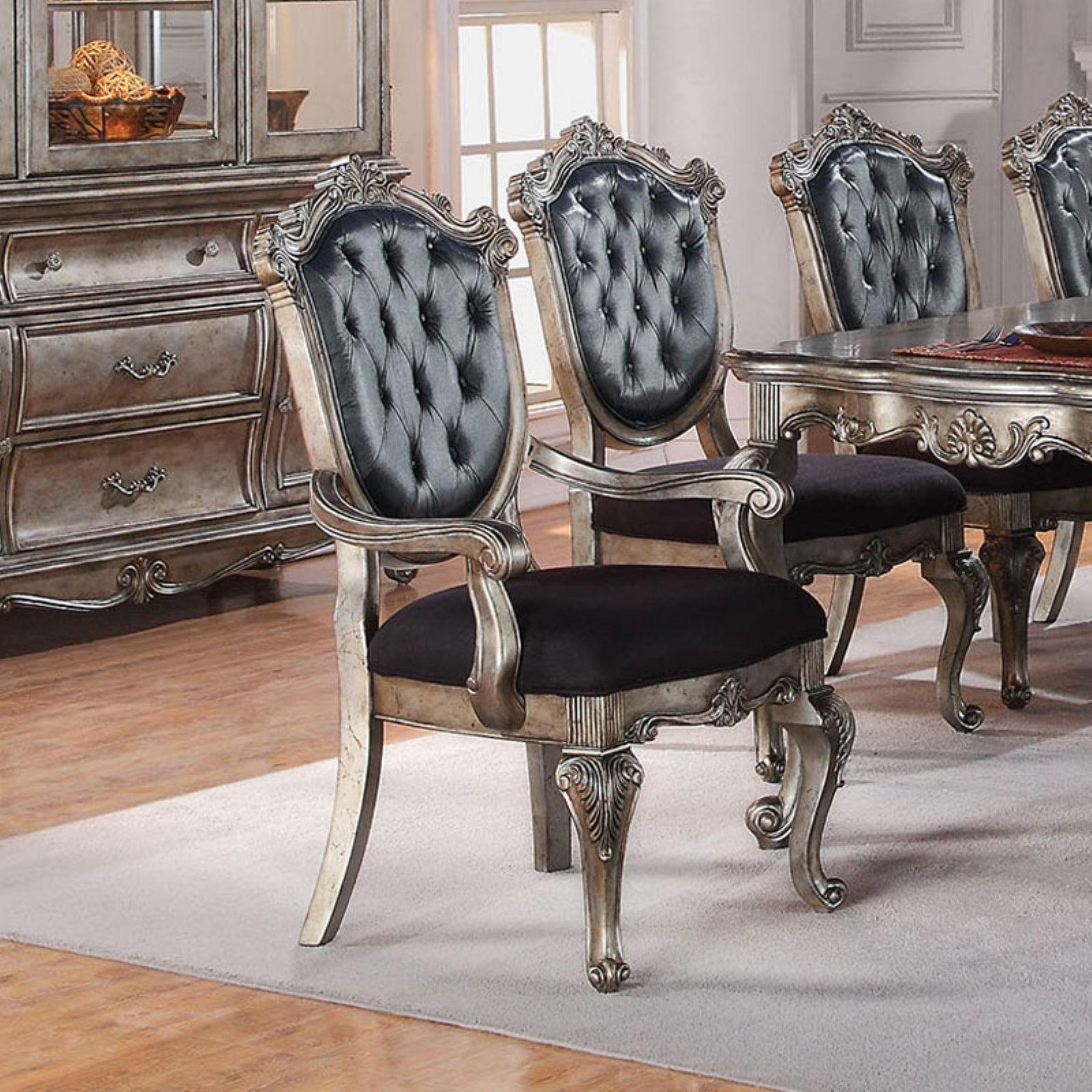 Regal Windsor Accent Chair in Silver Gray Silk & Antique Platinum