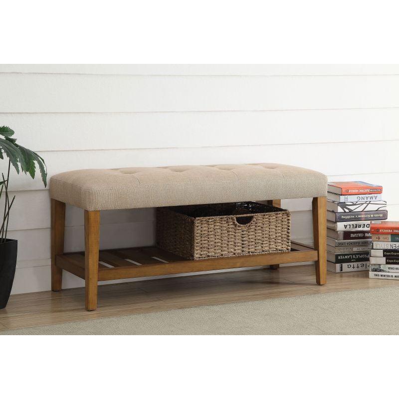 ACME 96680 Charla Wooden Frame Slatted Lower Shelf Bench, Light Gray and Oak