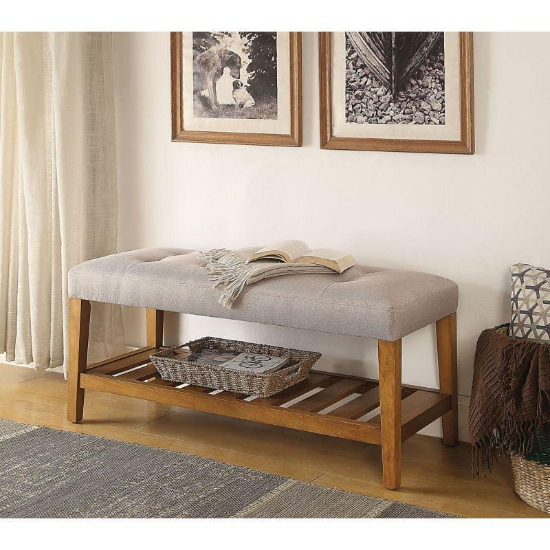 ACME 96680 Charla Wooden Frame Slatted Lower Shelf Bench, Light Gray and Oak