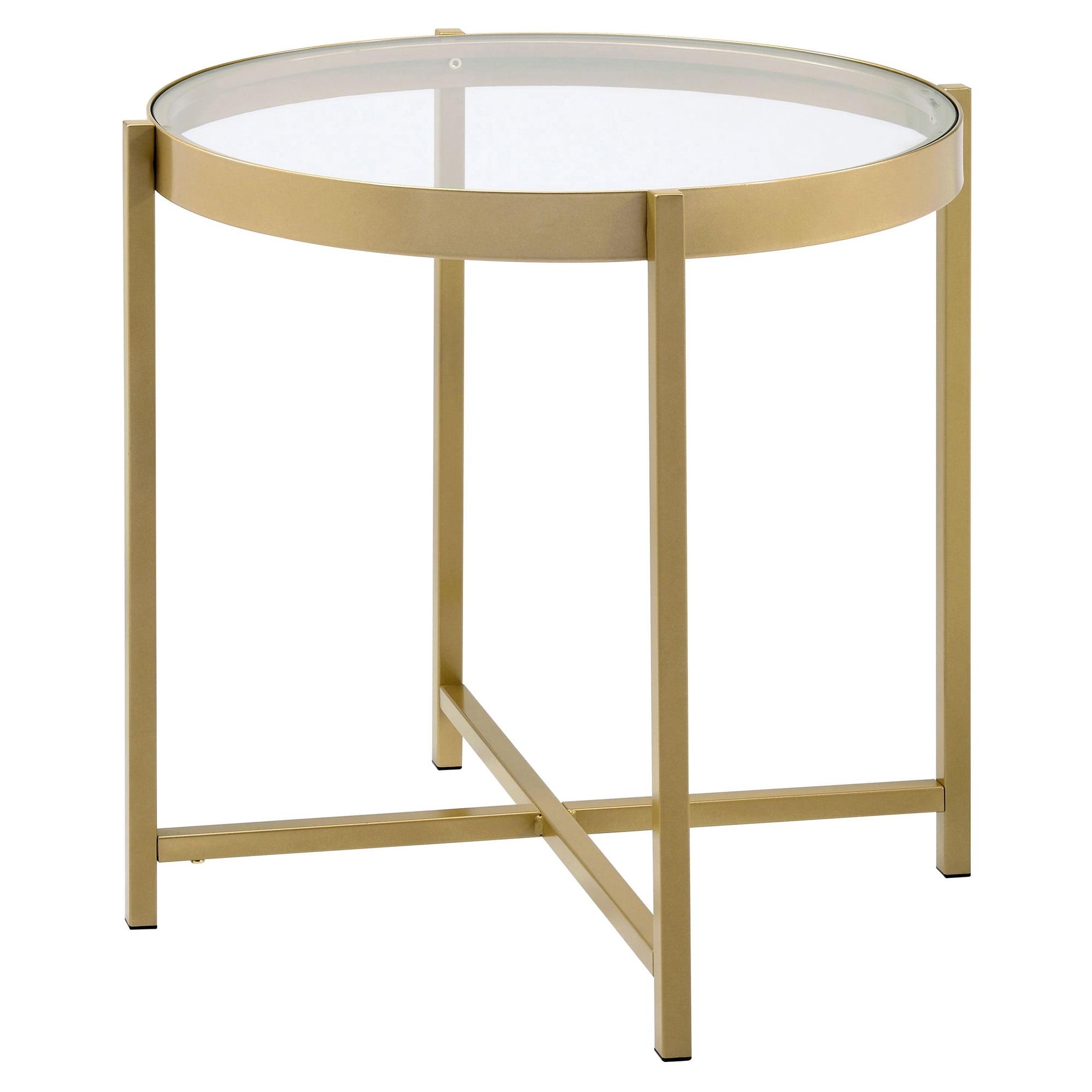 Charrot 24" Round Gold Metal and Glass End Table