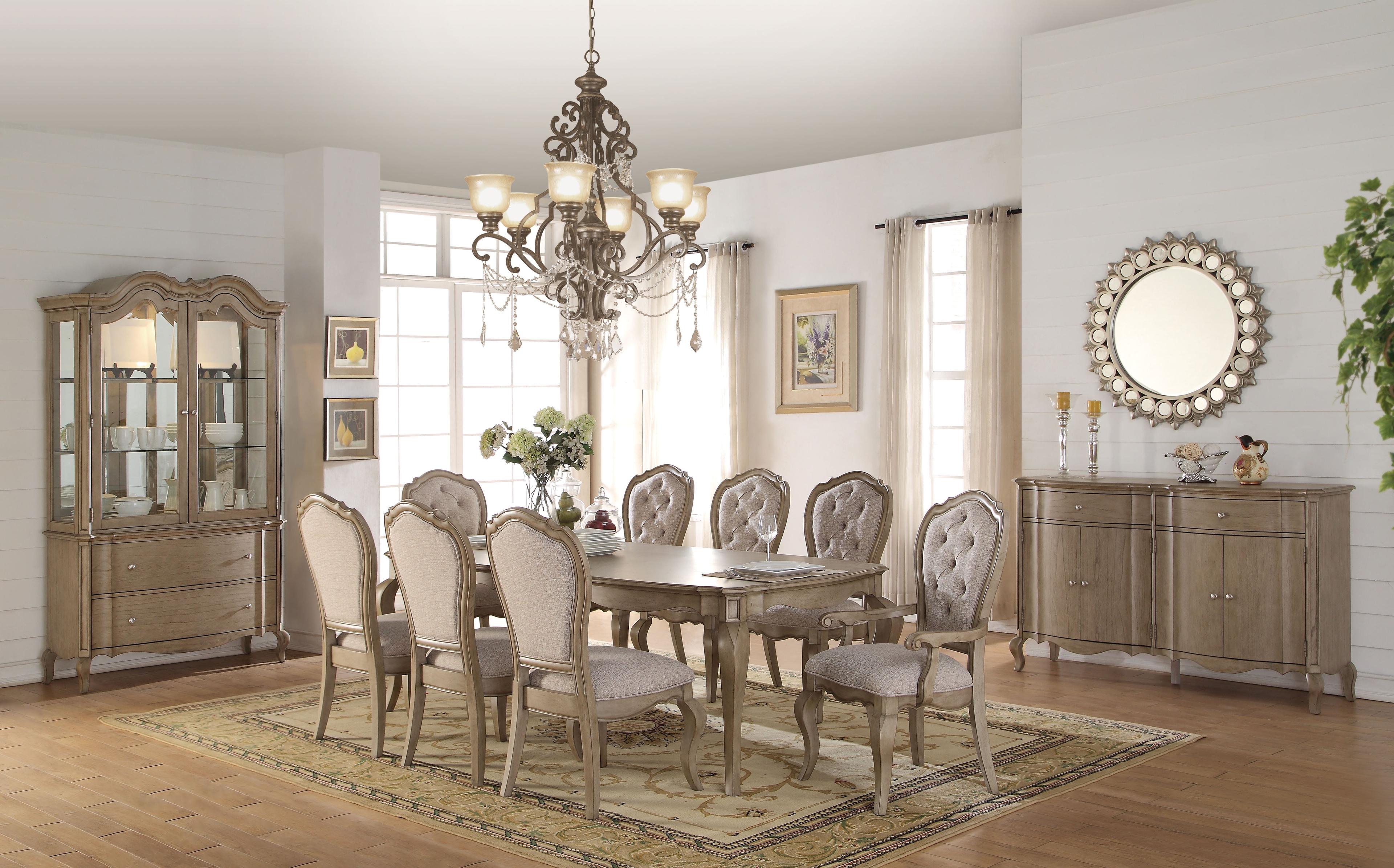 Transitional Curved Apron Extendable Dining Table in Antique Taupe