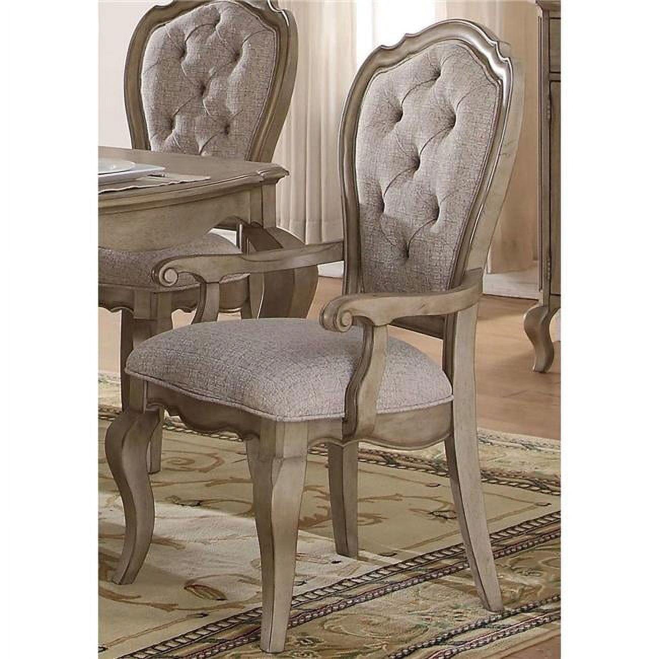 Antique Taupe Upholstered Side Chair with Beige Fabric, Set of 2