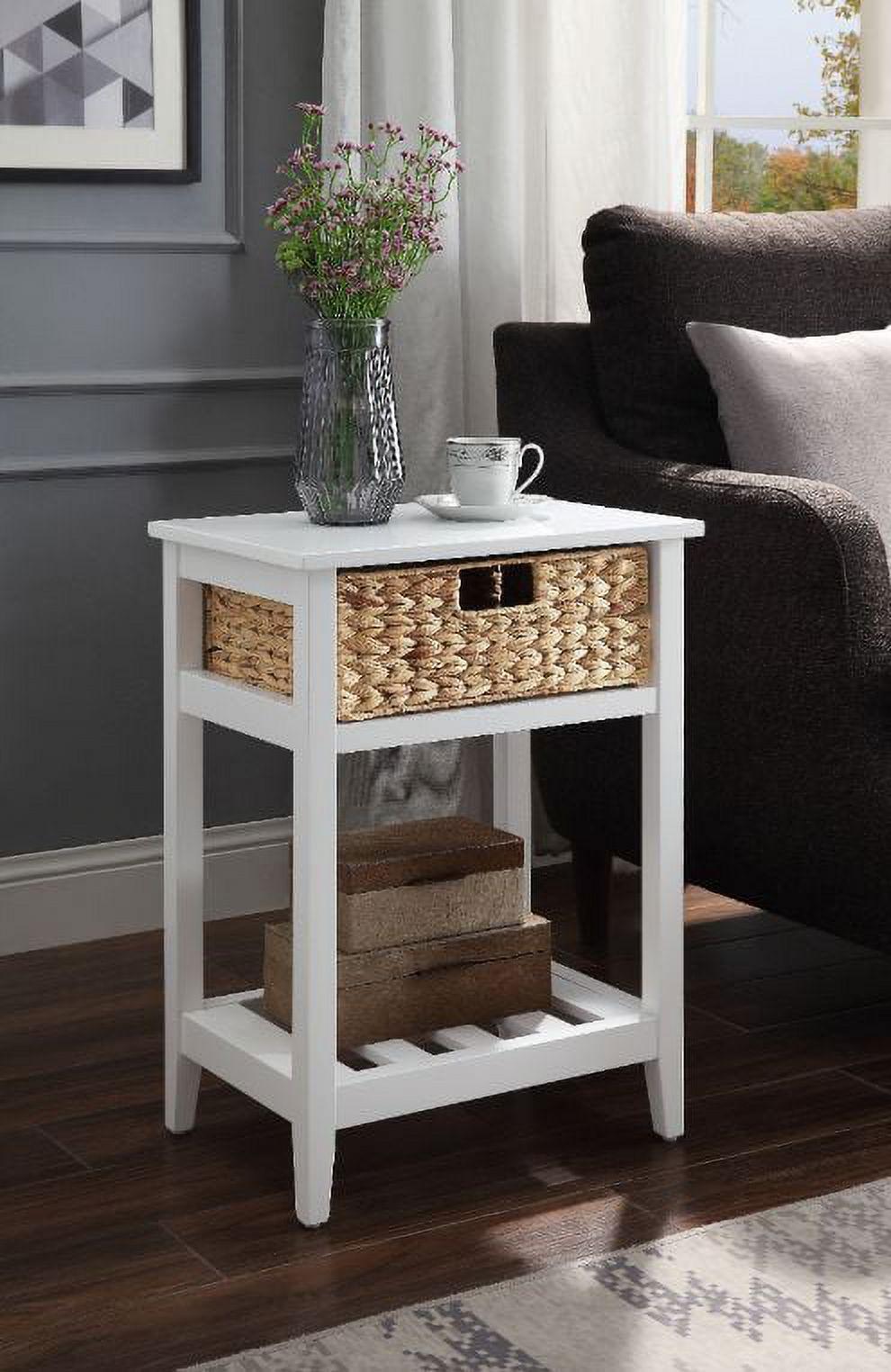 Chinu White & Natural Wood Square End Table with Storage