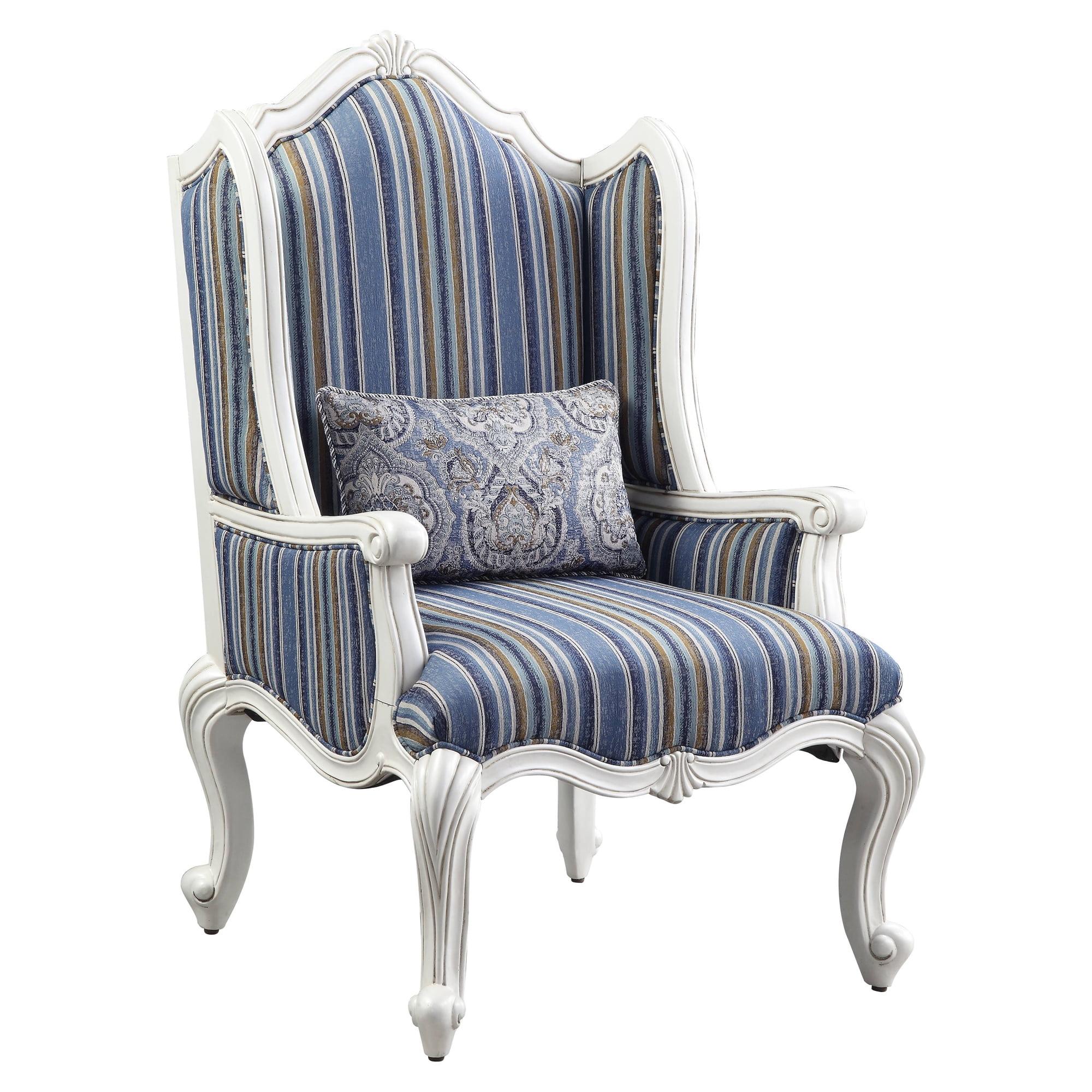 White and Blue Floral Upholstered Accent Chair