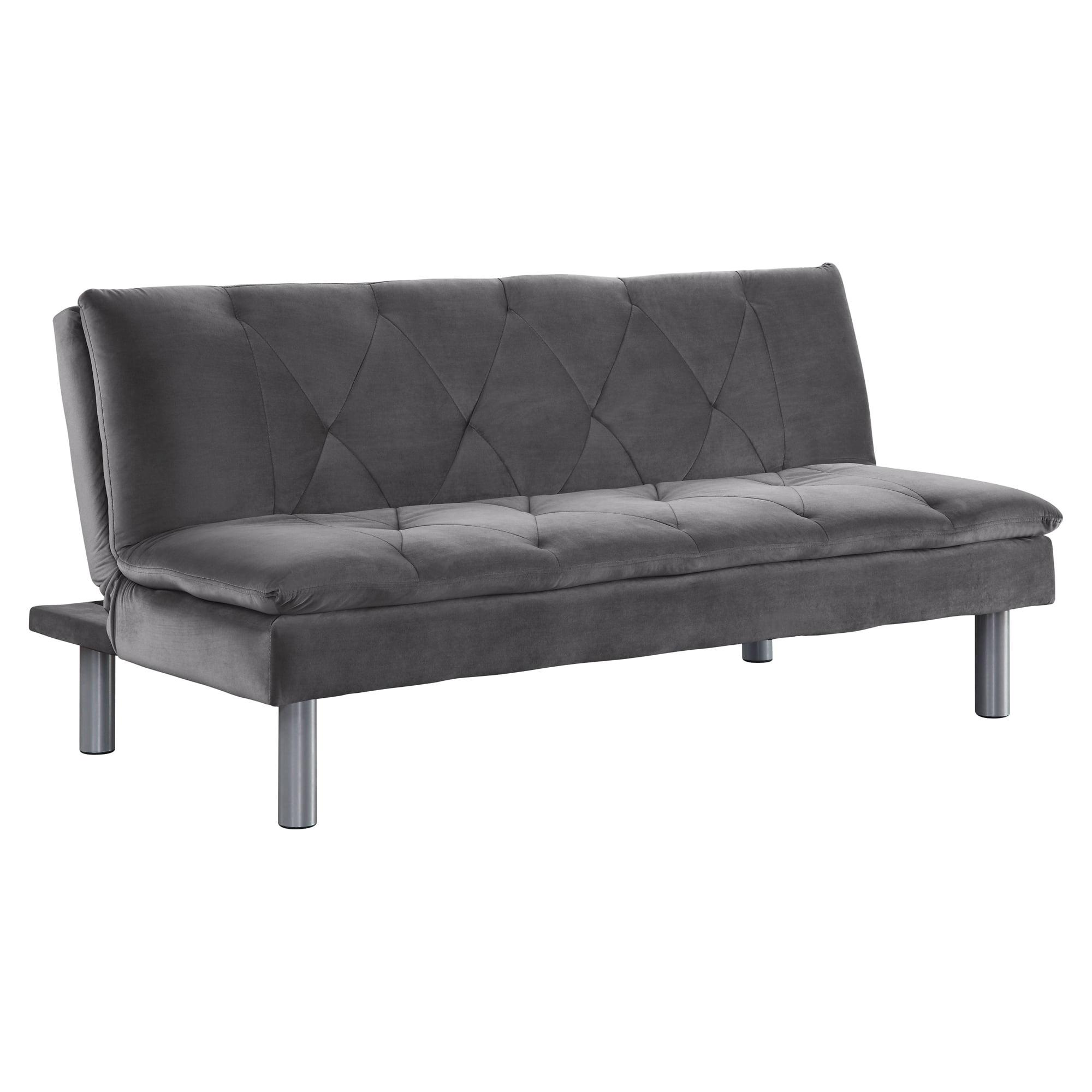 67'' Queen Tufted Gray Velvet Sleeper Sofa with Wood Accents