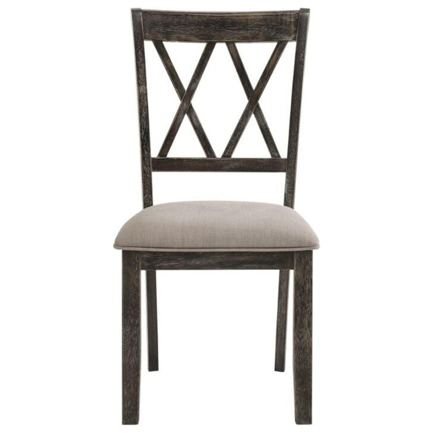 Weathered Gray Linen Upholstered Side Chair with Cross Back Design